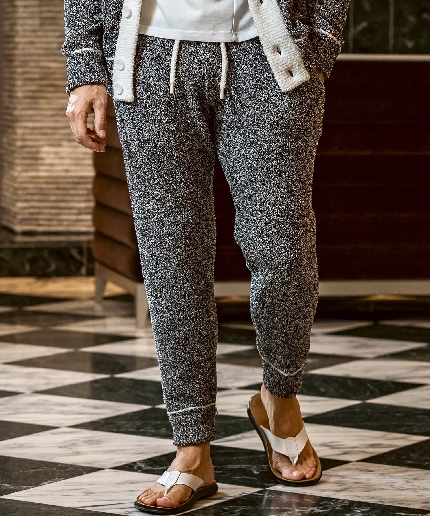 1PIU1UGUALE3 RELAX 1PIU1UGUALE3 RELAX WAIST COLOR SCHEME LONG PANTS KNIT シフォン パンツ ジャージ・スウェットパンツ ブラック グレー