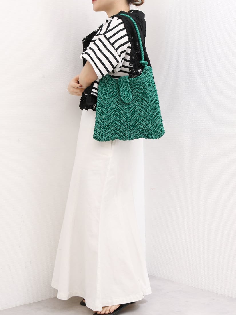 【SALE／20%OFF】cache cache カシュカシュ cachecache / 山波編みトート カゴバッ...