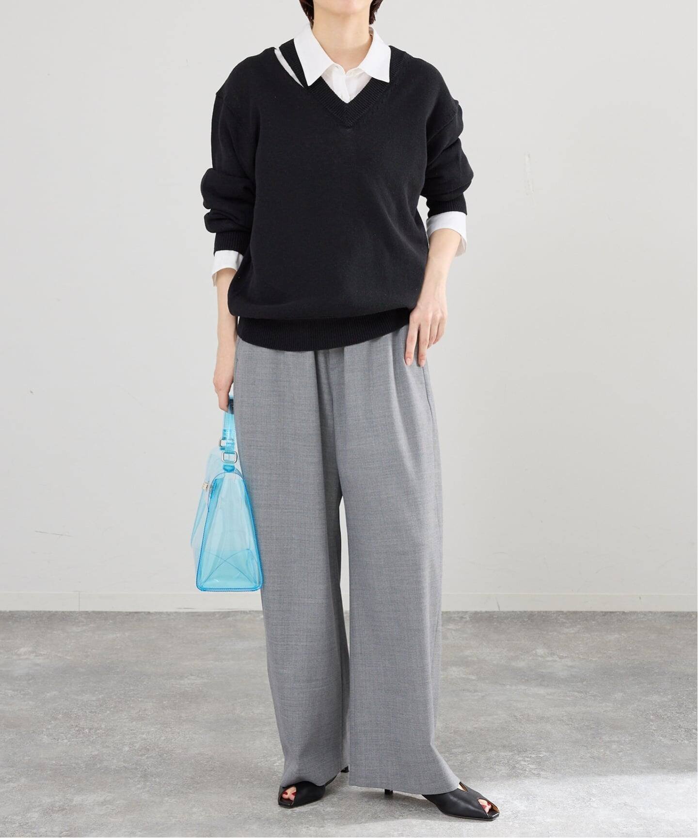 IENA カットオフカラーVネックプルオーバー イエナ トップス ニット ベージュ ブラック