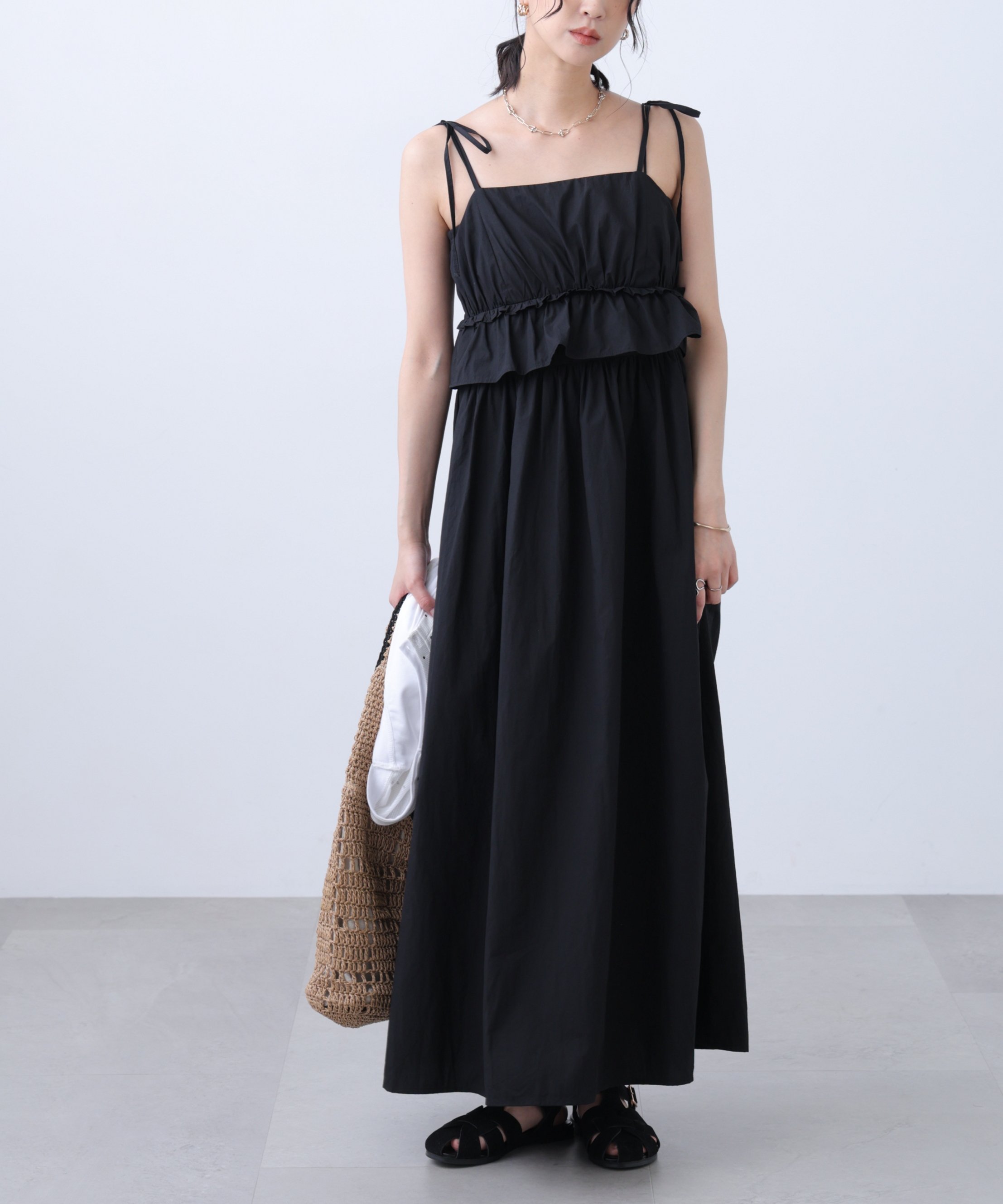 【SALE／40%OFF】FREE'S MART ペプラムキャミティアードワンピース フリーズ マート ワンピース・ドレス ワンピース ホワイト ブルー ブラウン ブラック【送料無料】