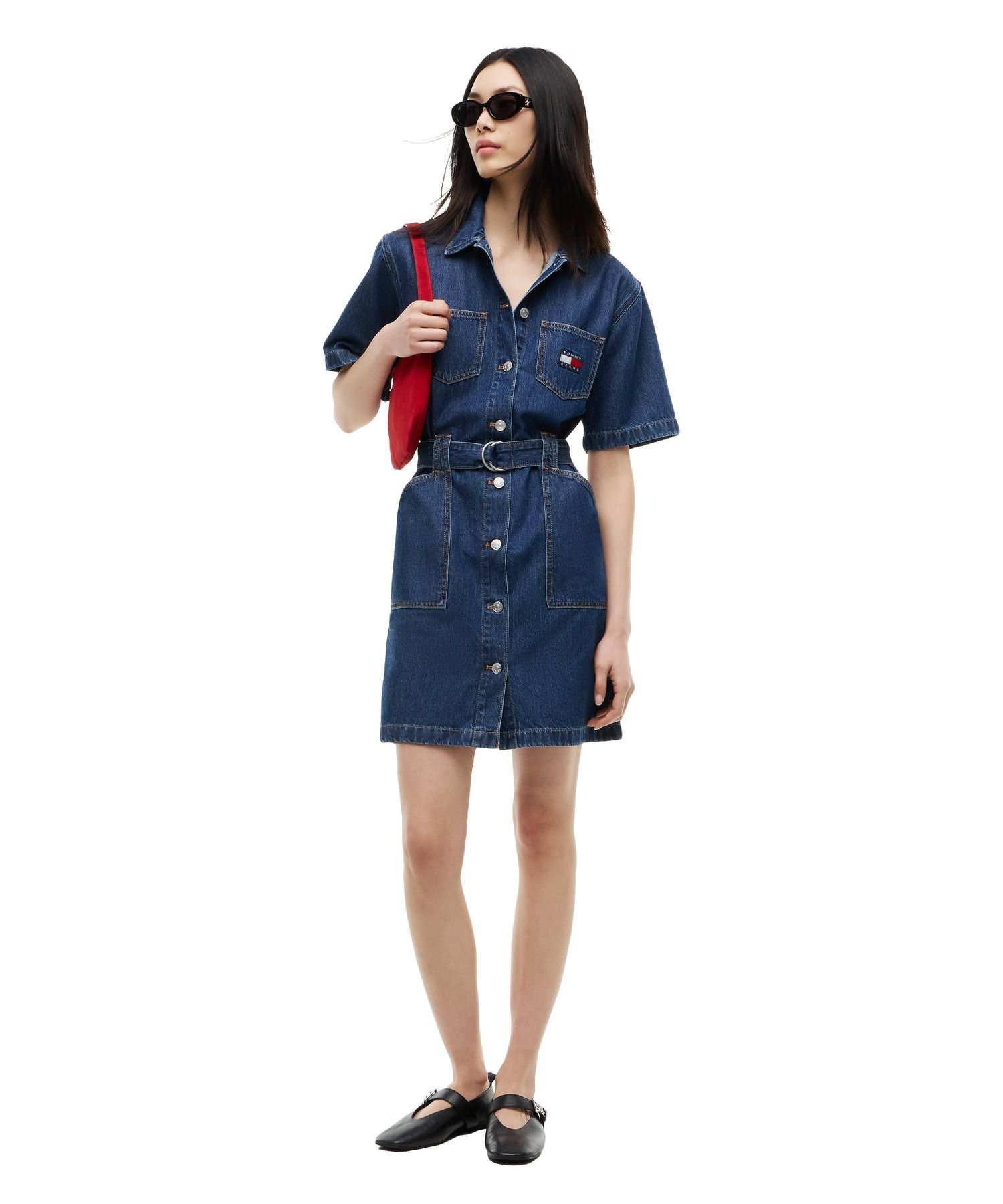 TOMMY JEANS 【公式】半袖デニムシャツワンピース 26SS トミーヒルフィガー ワンピース・ドレス シャツワンピース ブラック【送料無料】