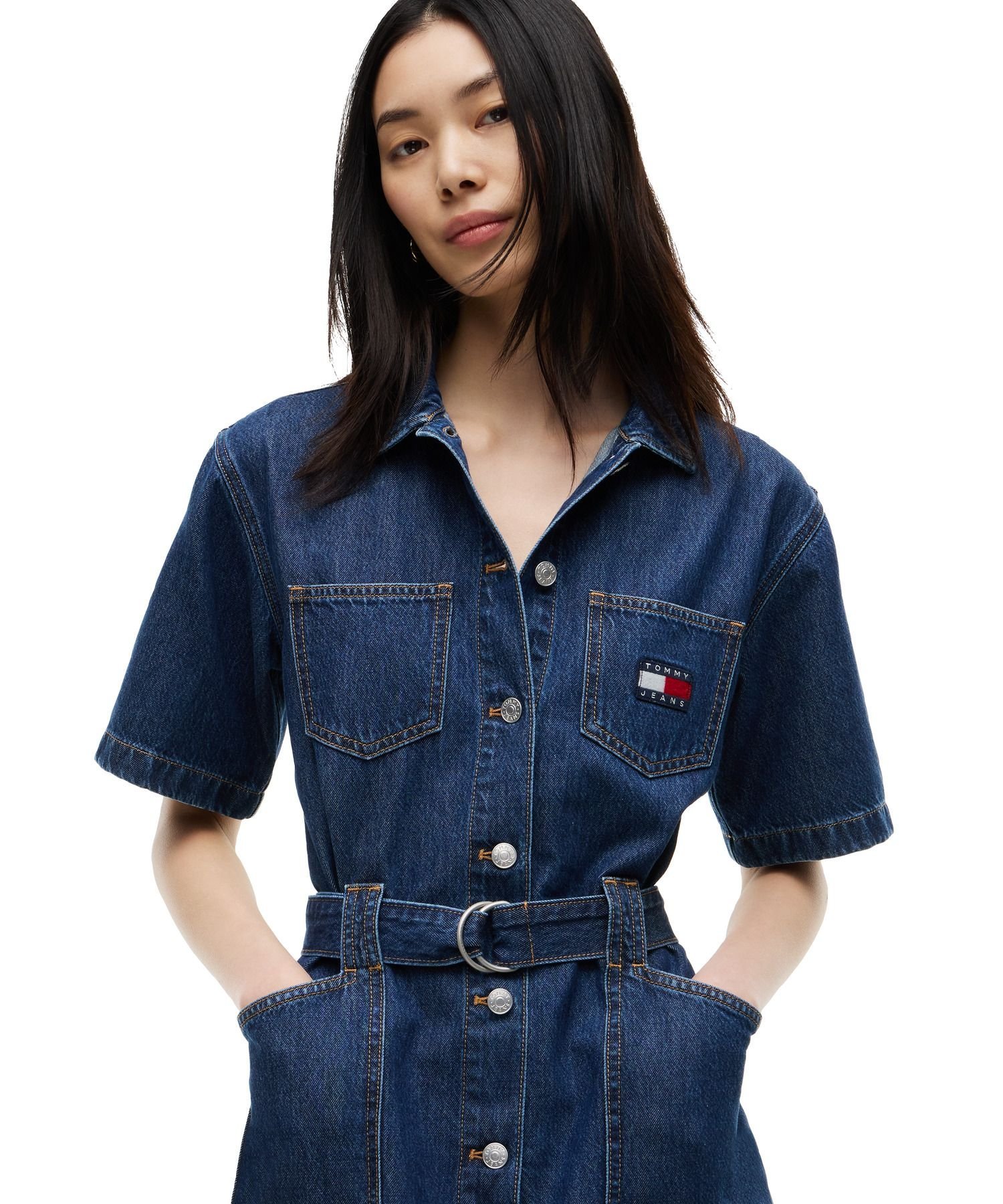 【公式】半袖デニムシャツワンピース 26SS トミーヒルフィガー ワンピース・ドレス シャツワンピース ブラック