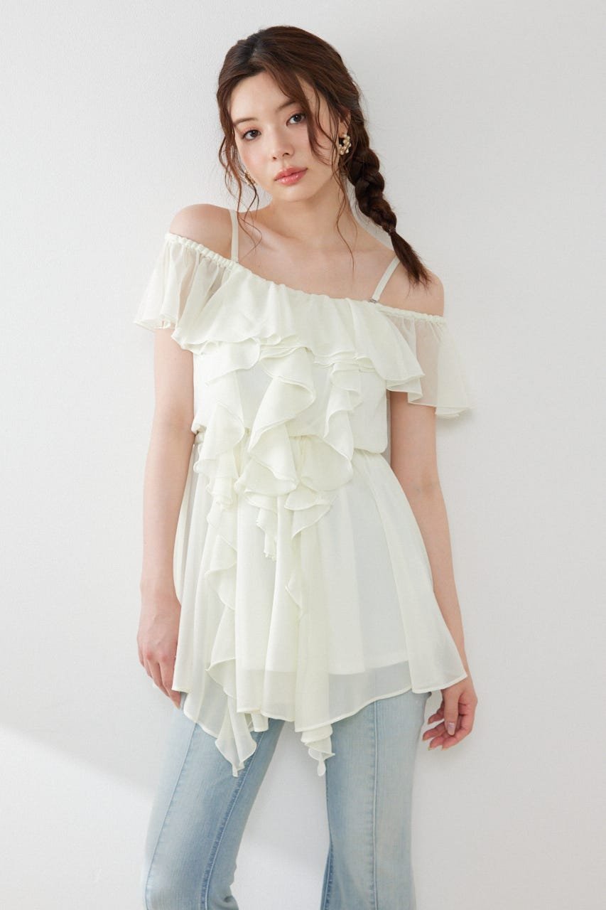【SALE／20%OFF】rienda エアリーフリルキャミチュニック リエンダ ワンピース・ドレス チュニック ホワイト ブラック ピンク【送料無料】