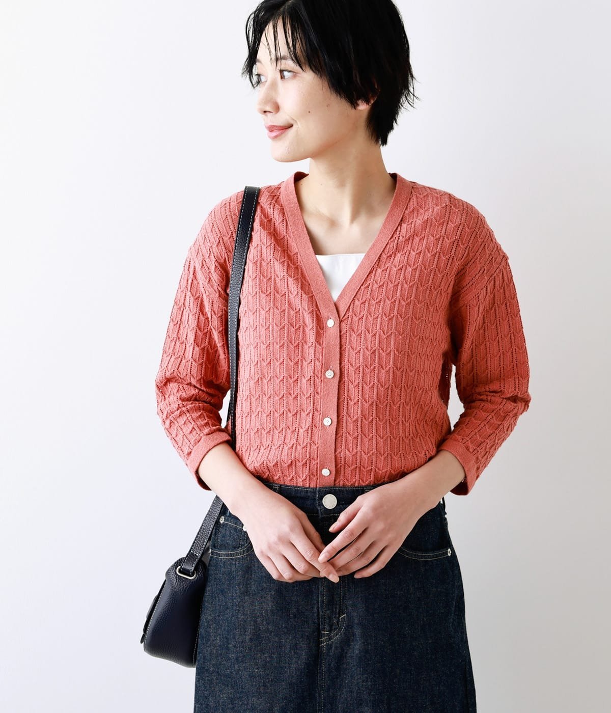 【SALE／55%OFF】NEWYORKER WOMEN L-SIZE 【L】コットンブークレー Vネックニットカーディガン ニューヨーカー エルサイズ トップス カーディガン レッド ブルー【送料無料】