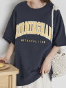 Discoat 【ユニセックス】カレッジロゴハーフスリーブミニ裏毛スウェット《WEB限定》 ディスコート トップス カットソー Tシャツ ネイビー ホワイト ベージュ グレー【送料無料】