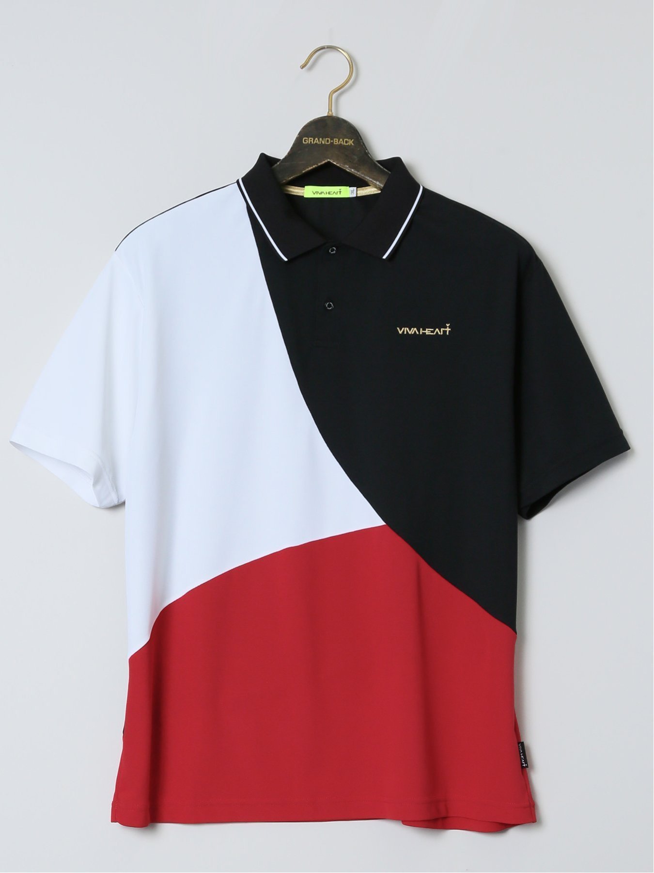 GRAND-BACK 【大きいサイズ】ビバハート/VIVA HEART クレイジーカラーブロック 半袖ポロシャツ タカキュー トップス ポロシャツ レッド イエロー【送料無料】