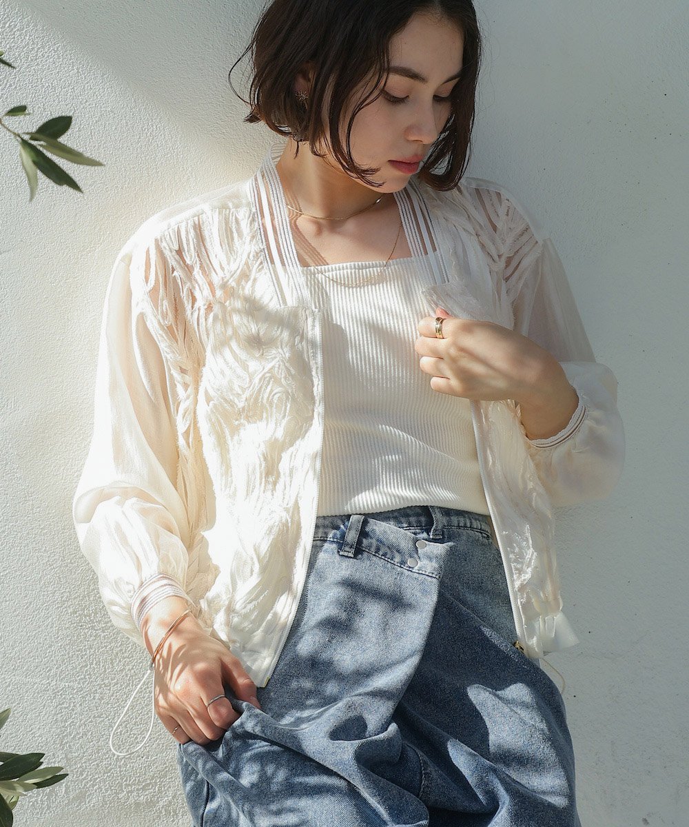 【SALE／40%OFF】Bou Jeloud レースシアーブルゾン バブ / ブージュルード ジャケット・アウター ブルゾン・ジャンパー ホワイト ブラック【送料無料】のサムネイル