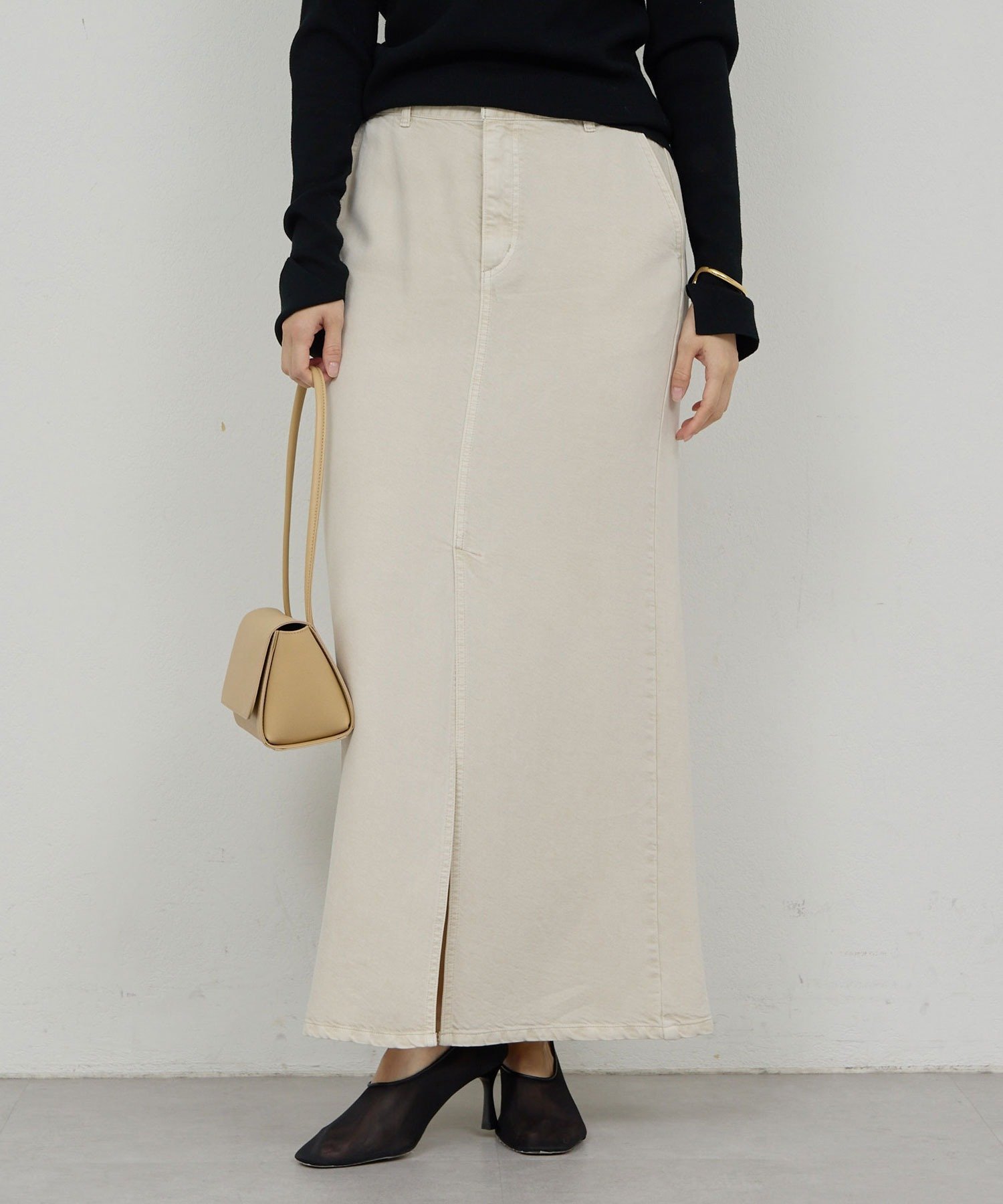 GALLARDAGALANTE 【セットアップ対応】リヨセルスリットスカート ガリャルダガランテ スカート ロング・マキシスカート ブラウン ベージュ グリーン ホワイト【送料無料】