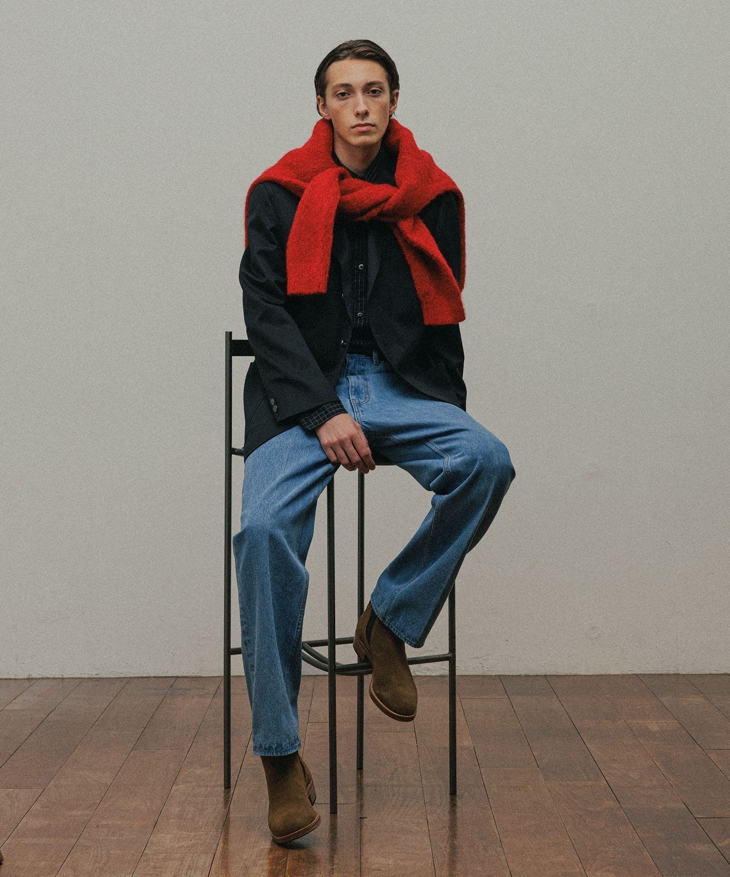 【SALE／50%OFF】ADAM ET ROPE' HOMME ブリーチ ストレート スラックスデニム アダムエロペ パンツ ジーンズ・デニムパンツ ブルー【送料無料】