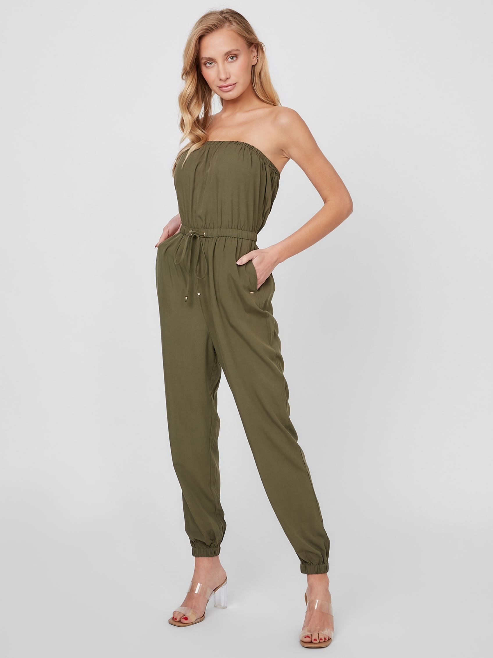 GUESS オールインワン・オーバーオール(W)Nadia Off Shldr Jumpsuit ゲス オールインワン・オーバーオール その他のオールインワン・オーバーオール カーキグリーン