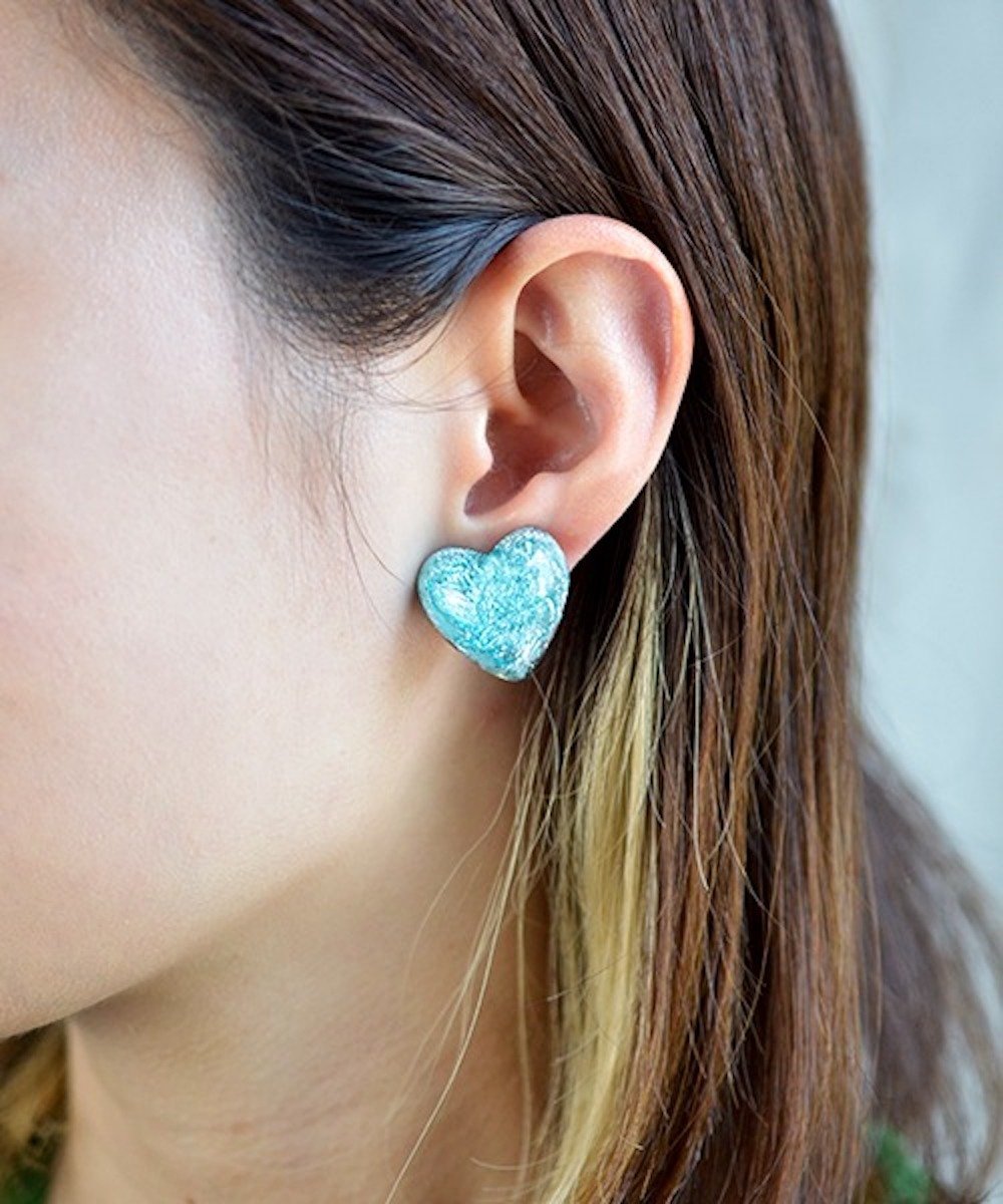 Fun&Daily F&D:メタリックハートイヤリング ファンアンドデイリー アクセサリー・腕時計 イヤリング・イヤーカフ パープル ピンク グリーン シルバー...