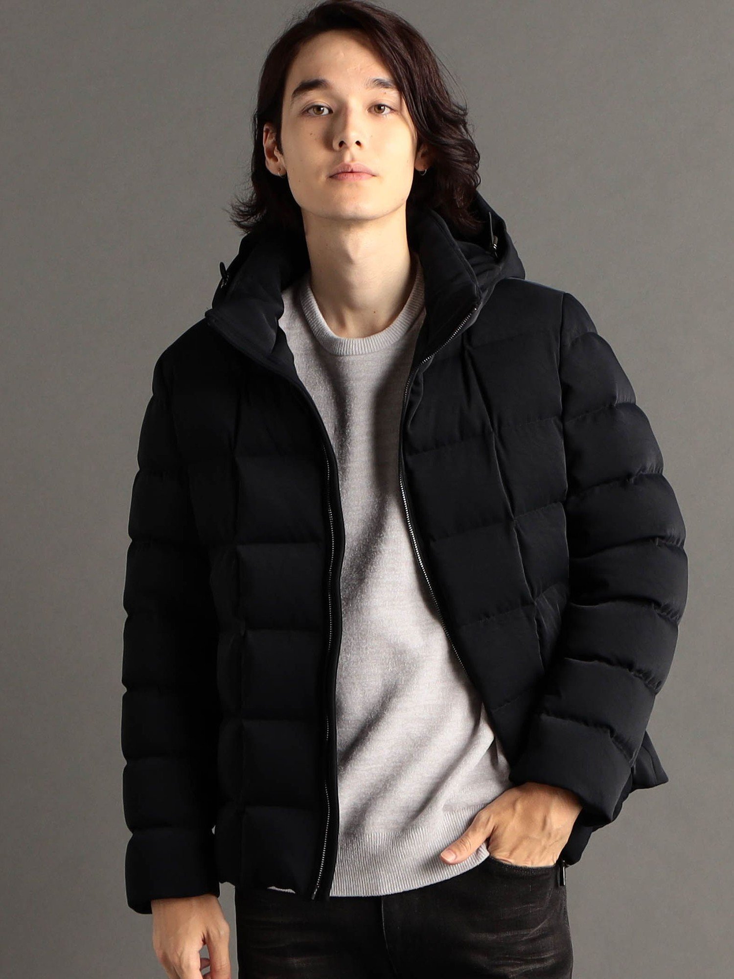 【SALE/30%OFF】MONSIEUR NICOLE フーデッド サテンダウンブルゾン ニコル ジャケット・アウター その他のジャケット・アウター ブラック ネイビー【送料無料】