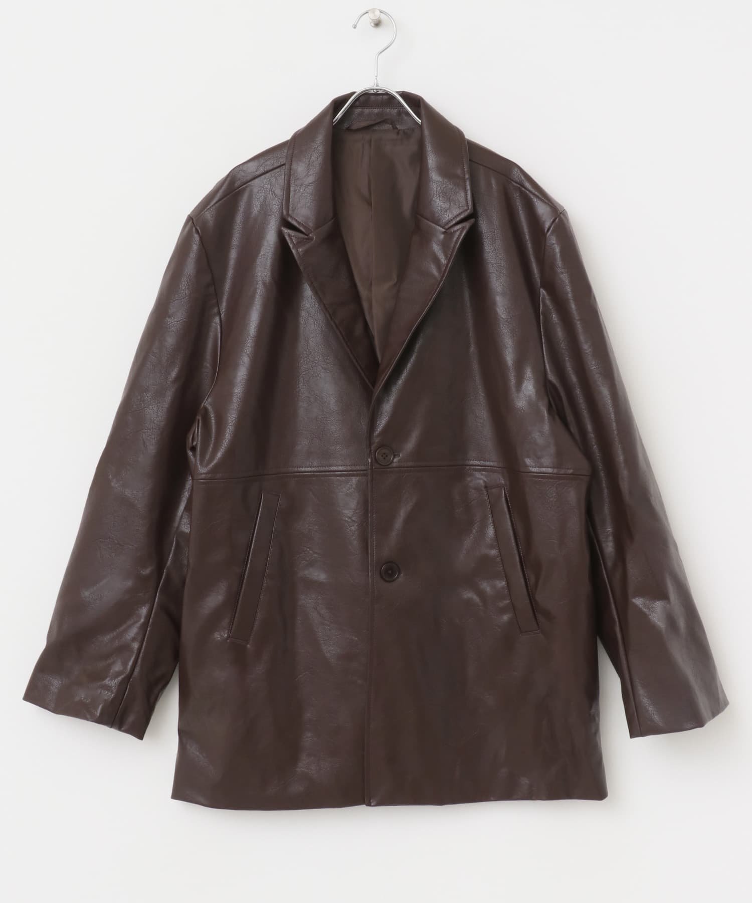 【SALE／65%OFF】SENSE OF PLACE フェイクレザーミドルジャケット センス オブ プレイス ジャケット・アウター テーラードジャケット・ブレザー ブラック ブラウン【送料無料】