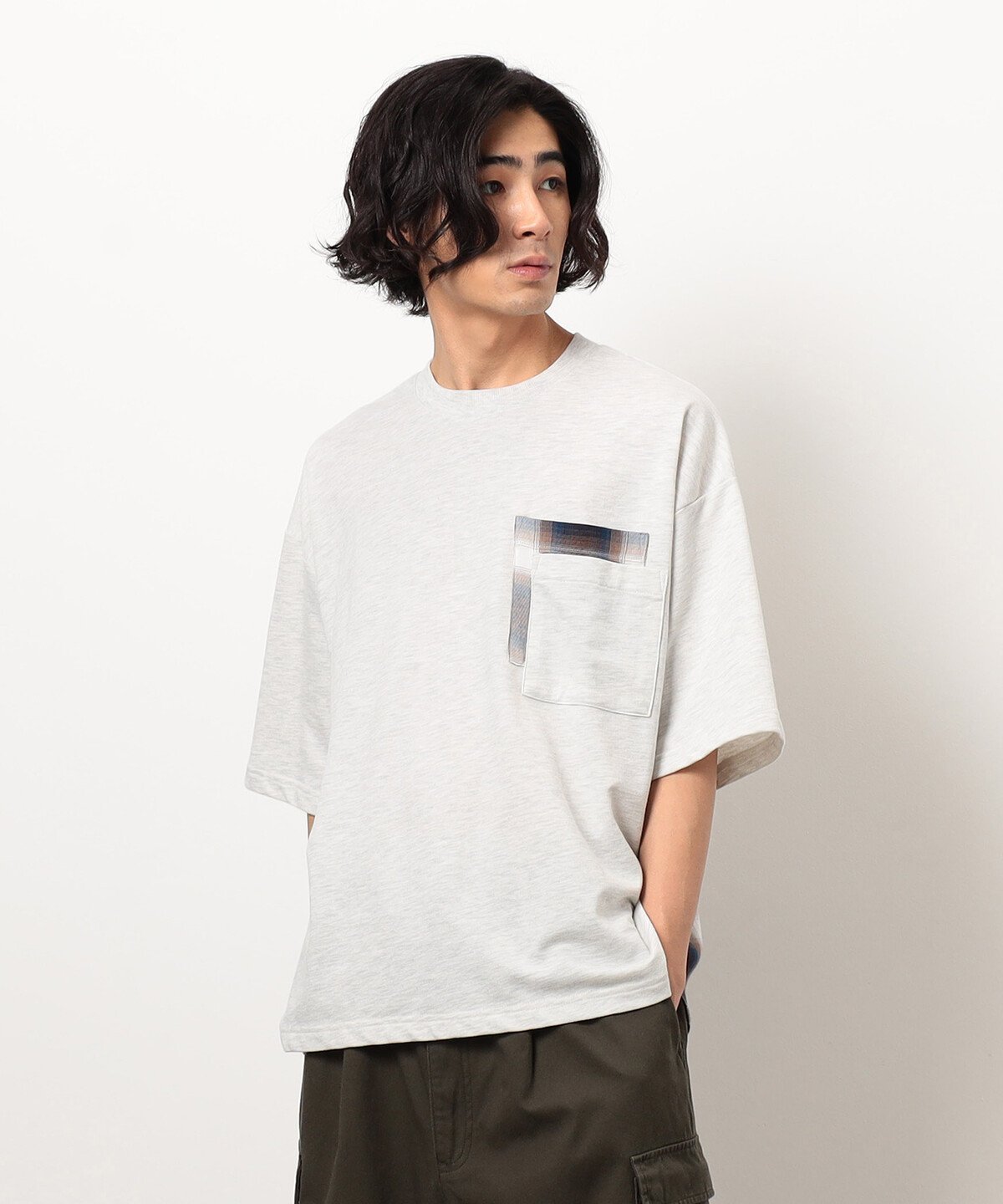 Purple&Yellow チェック切り替えプルオーバー コムサイズム トップス カットソー・Tシャツ ブラック
