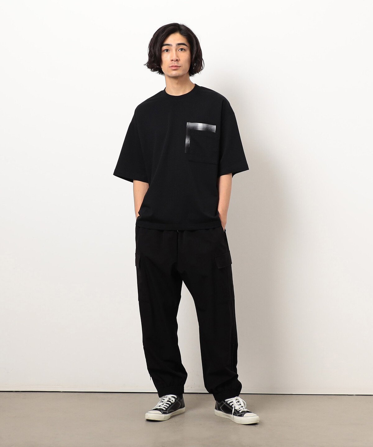 Purple&Yellow チェック切り替えプルオーバー コムサイズム トップス カットソー・Tシャツ ブラック