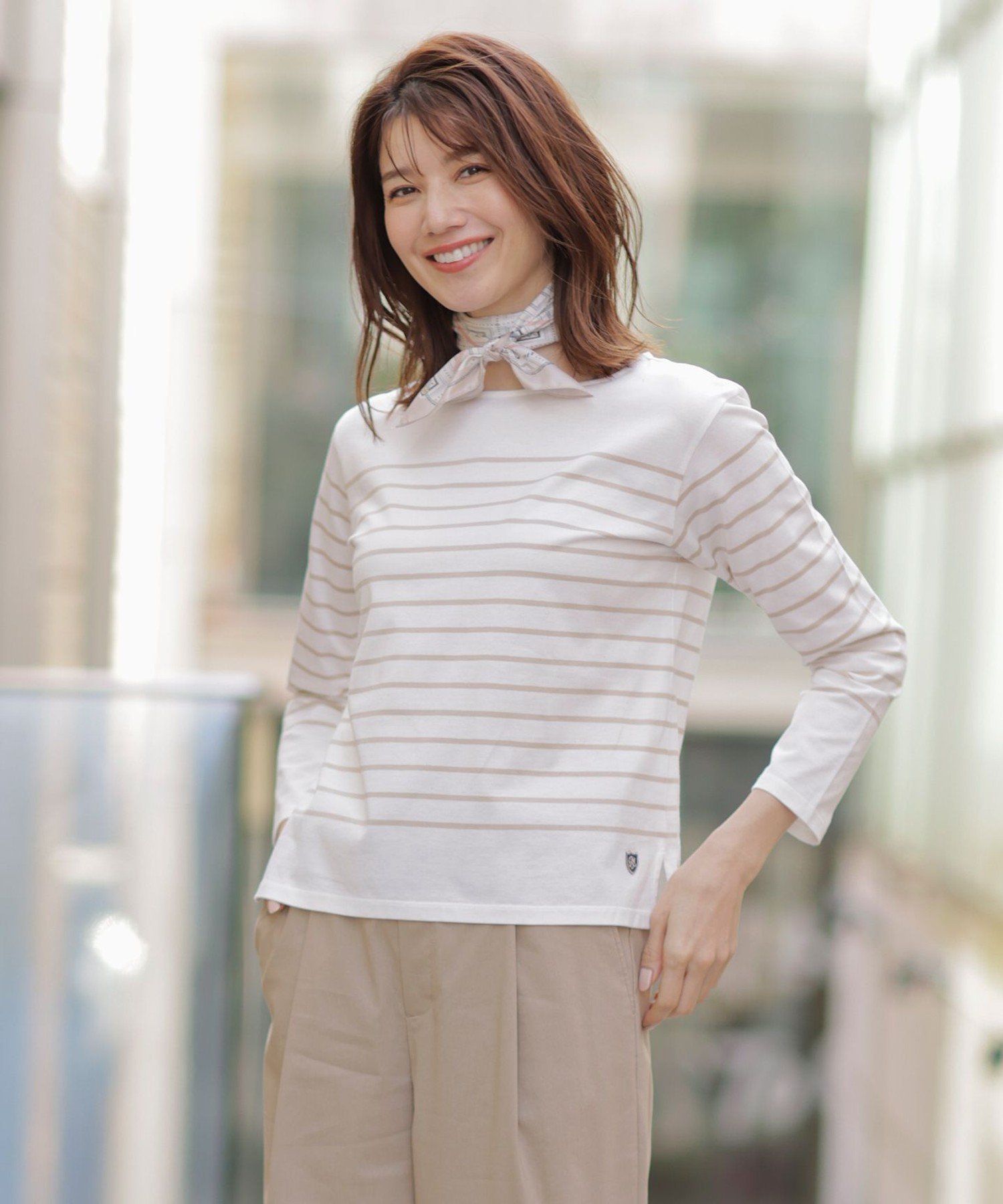 J.PRESS バスクボーダー カットソー ジェイプレス トップス カットソー・Tシャツ ベージュ ピンク ネイビー