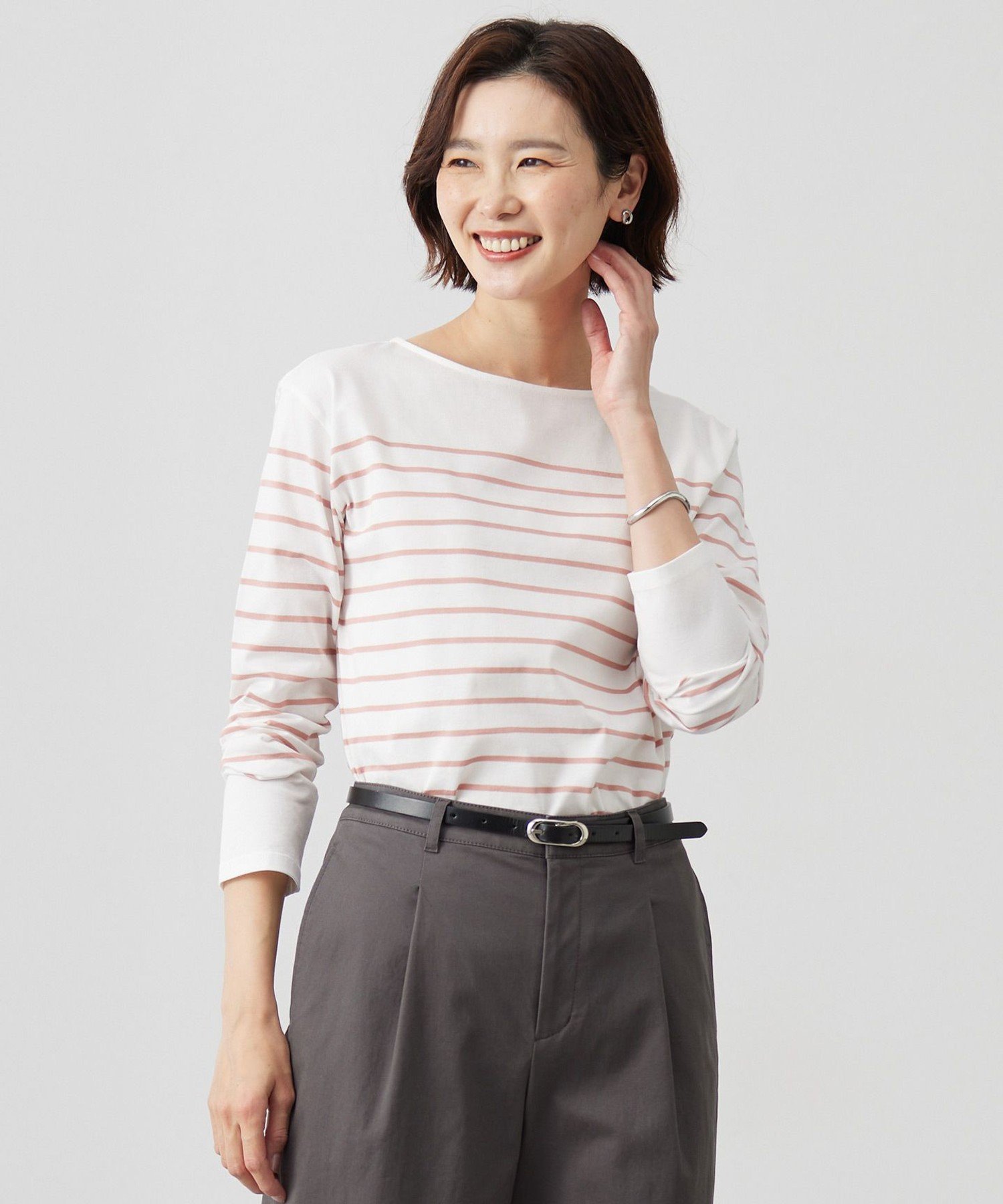 J.PRESS バスクボーダー カットソー ジェイプレス トップス カットソー・Tシャツ ベージュ ピンク ネイビー