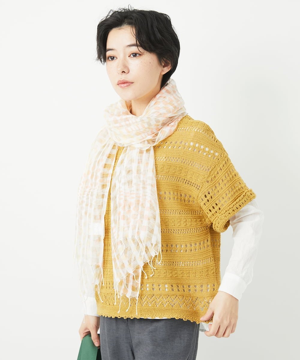 【SALE／50%OFF】GIANNI LO GIUDICE（小さいサイズ） シアーボーダードット柄ストール メゾンドゥサンク ファッション雑貨 マフラー・ストール・ネックウォーマー オレンジ【送料無料】