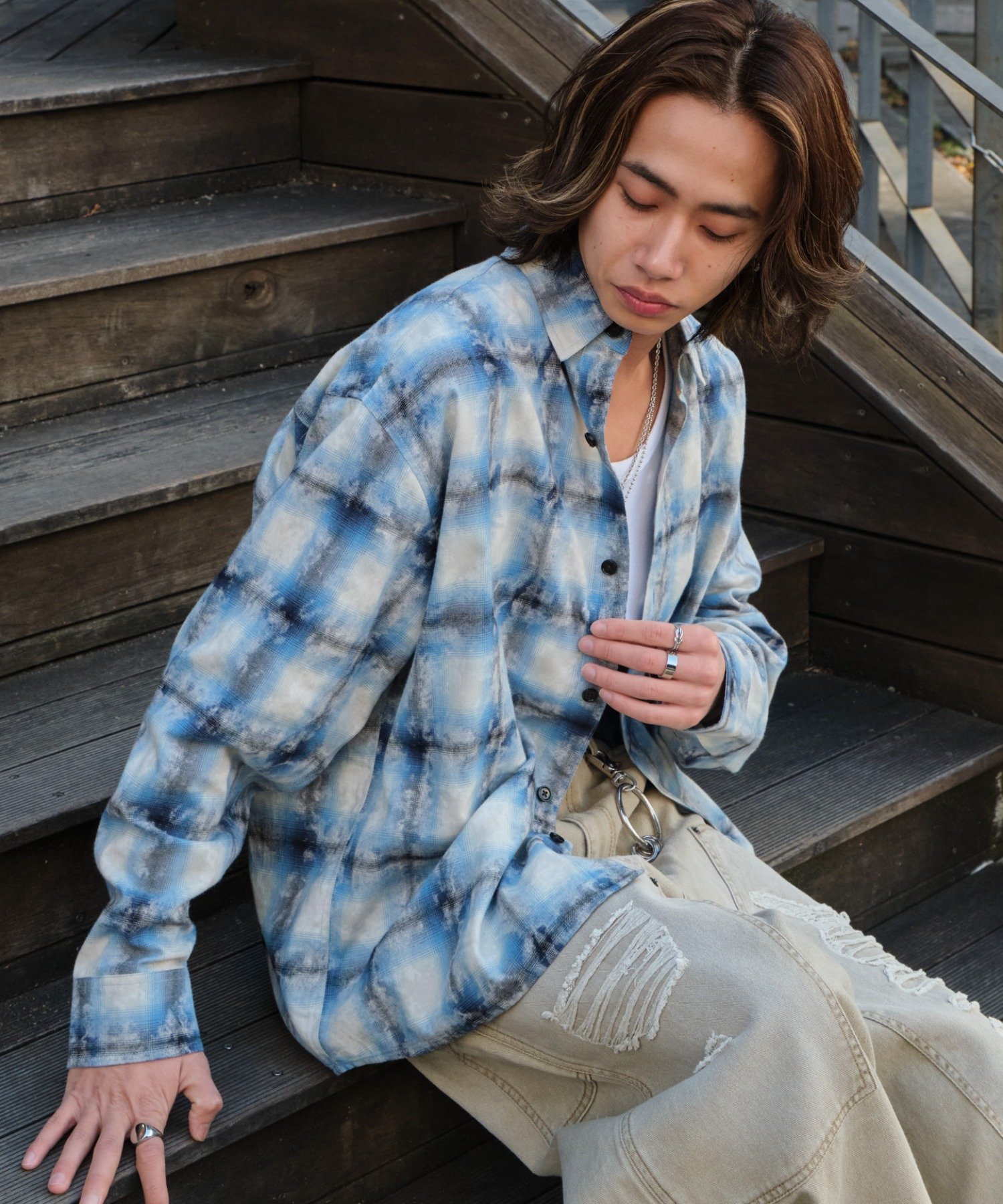 楽天市場】チェックシャツ オンブレ（サイズ（S/M/L）フリー）（メンズ