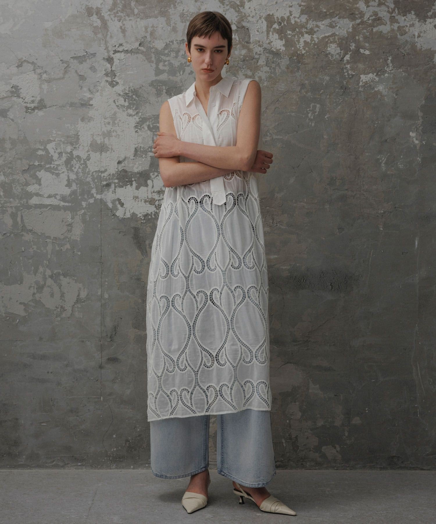 ADAM ET ROPE' FEMME 【EMOELLE】エンブロイダリーレースシャツワンピース アダムエロペ ワンピース・ドレス ワンピース ホワイト ブラック【送料無料】のサムネイル