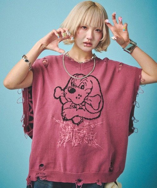 【SALE／20%OFF】SELECT BRANDS GALFY/ガルフィー スパイダー染め染めニットベスト(MENS) ジャックローズ トップス ベスト・ジレ ブラック レッド【送料無料】