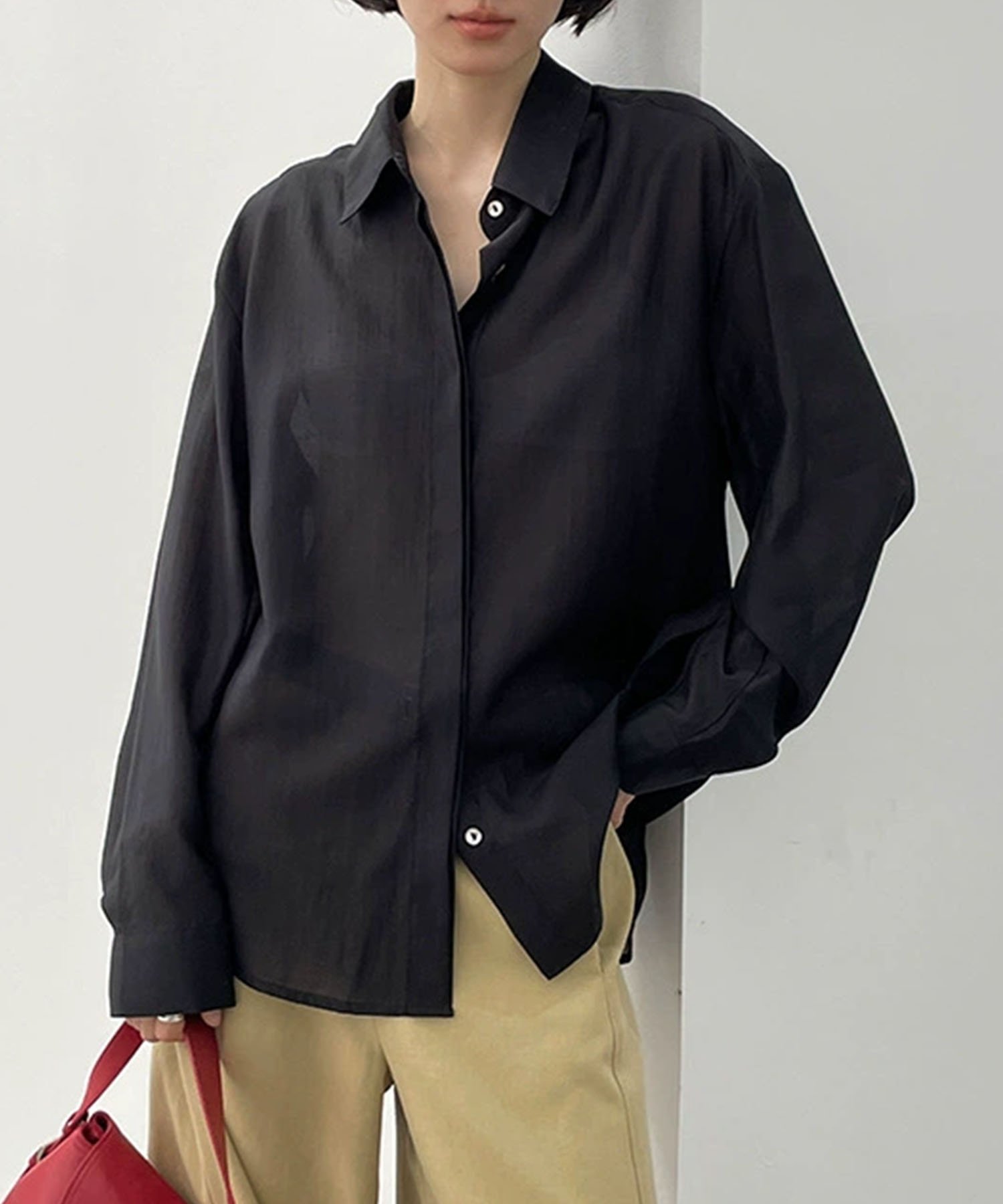 【SALE／20%OFF】DECADE CLASSIC 【DECADE CLASSIC】 テンセルシアーシャツ ディケイドクラシック トップス シャツ・ブラウス ブラック ベージュ【送料無料】