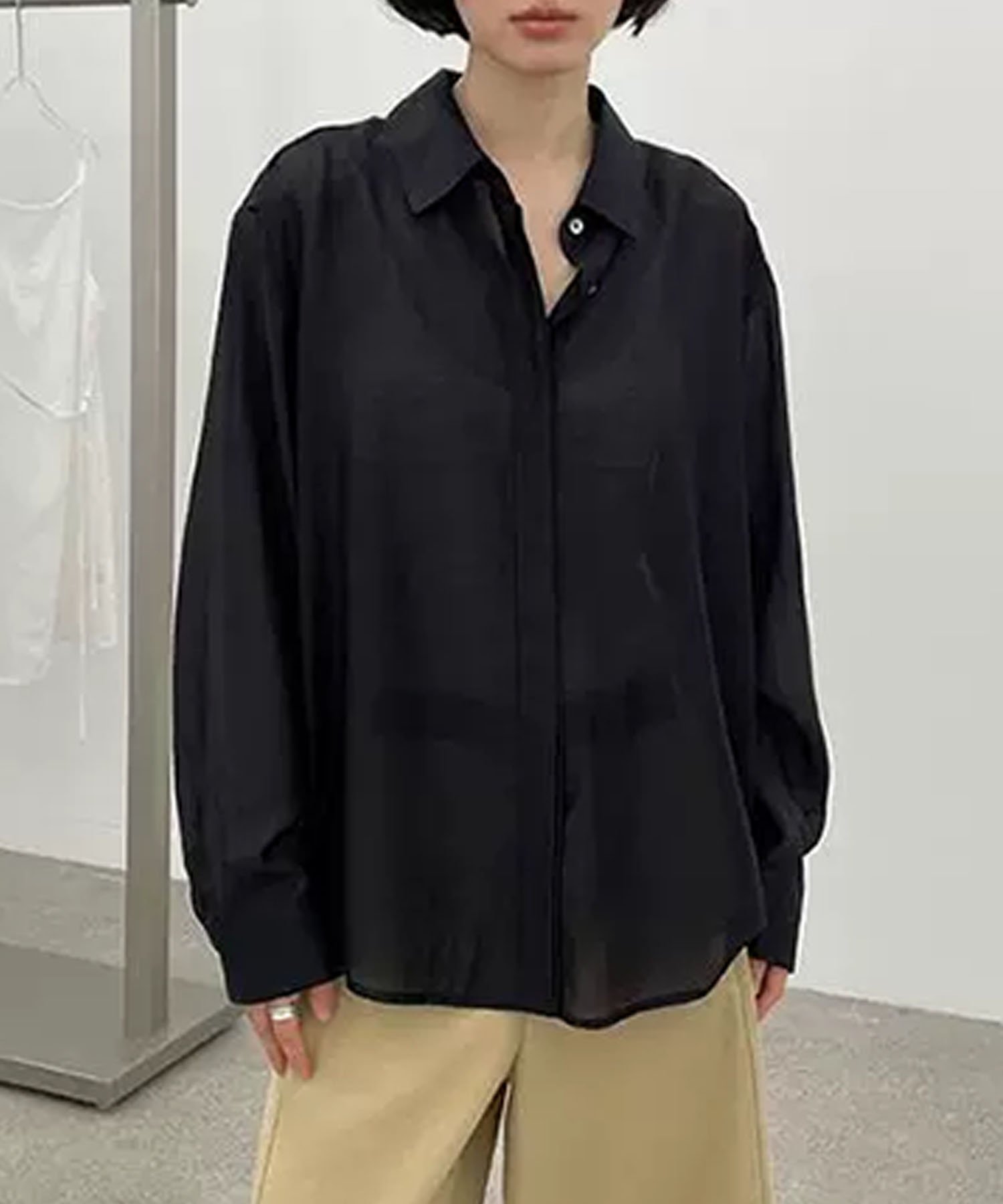 【SALE／20%OFF】DECADE CLASSIC 【DECADE CLASSIC】 テンセルシアーシャツ ディケイドクラシック トップス シャツ・ブラウス ブラック ベージュ【送料無料】