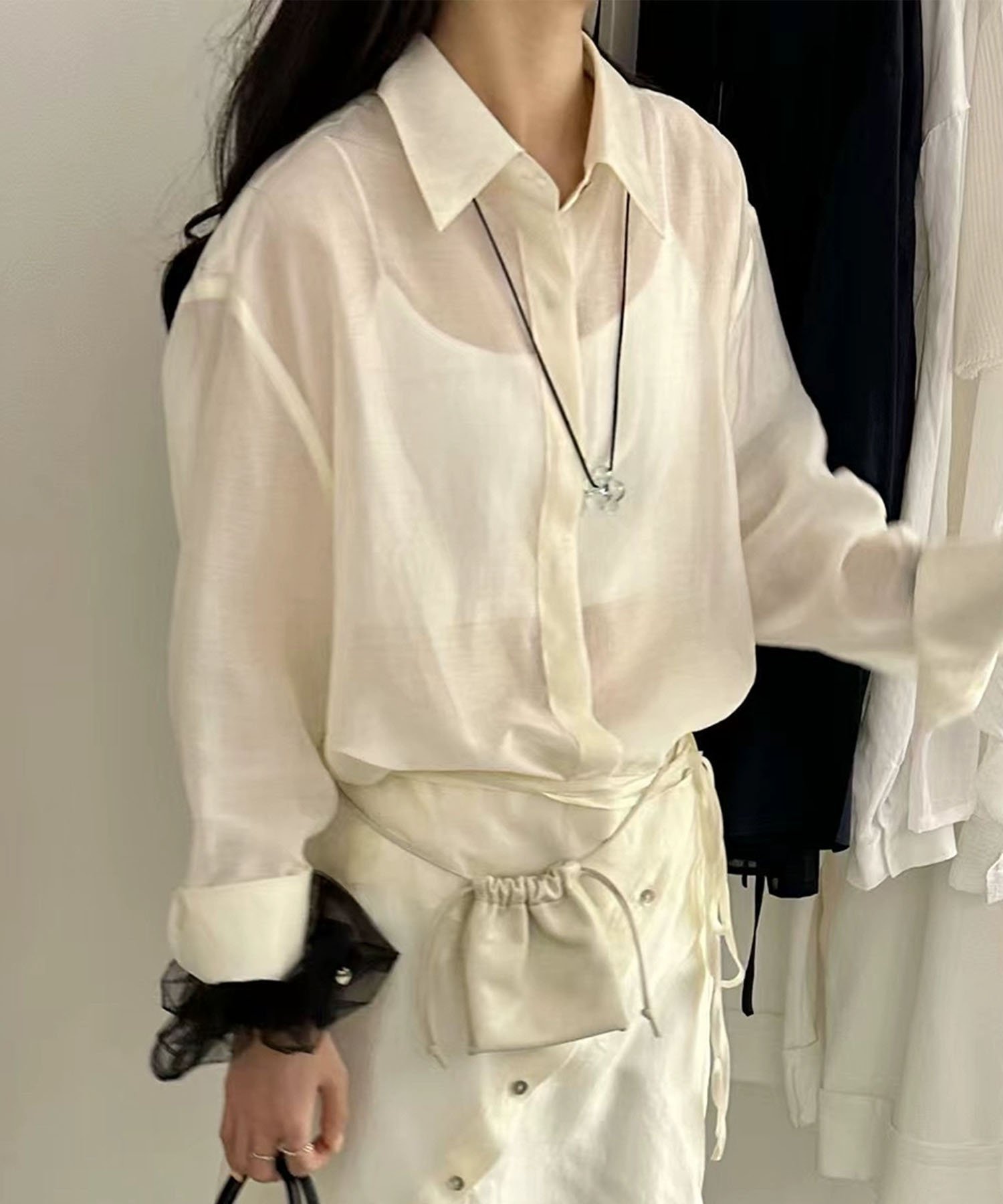 【SALE／20%OFF】DECADE CLASSIC 【DECADE CLASSIC】 テンセルシアーシャツ ディケイドクラシック トップス シャツ・ブラウス ブラック ベージュ【送料無料】