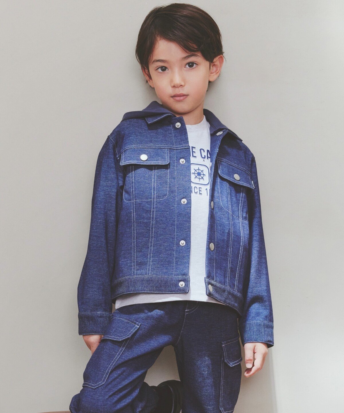 COMME CA ISM デニムライクストレッチ フード付き ブルゾン コムサイズム ジャケット・アウター ブルゾン・ジャンパー ネイビー【送料無料】