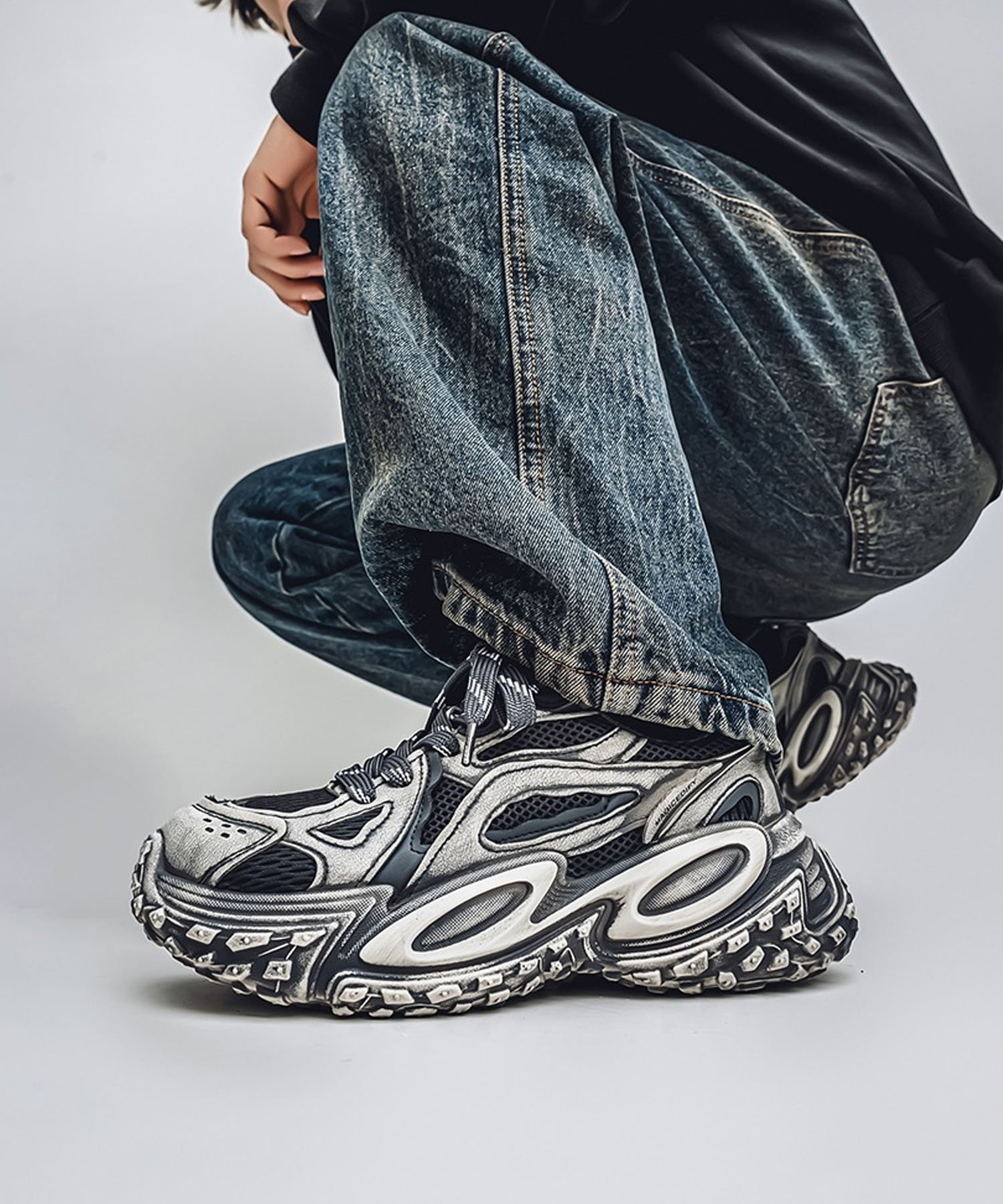 【SALE／20%OFF】aimoha - select - 【SHOES 365】厚底凹凸ダッドスニーカー メンズ アイモハ シューズ・靴 スニーカー ホワイト グレー ブラック【送料無料】