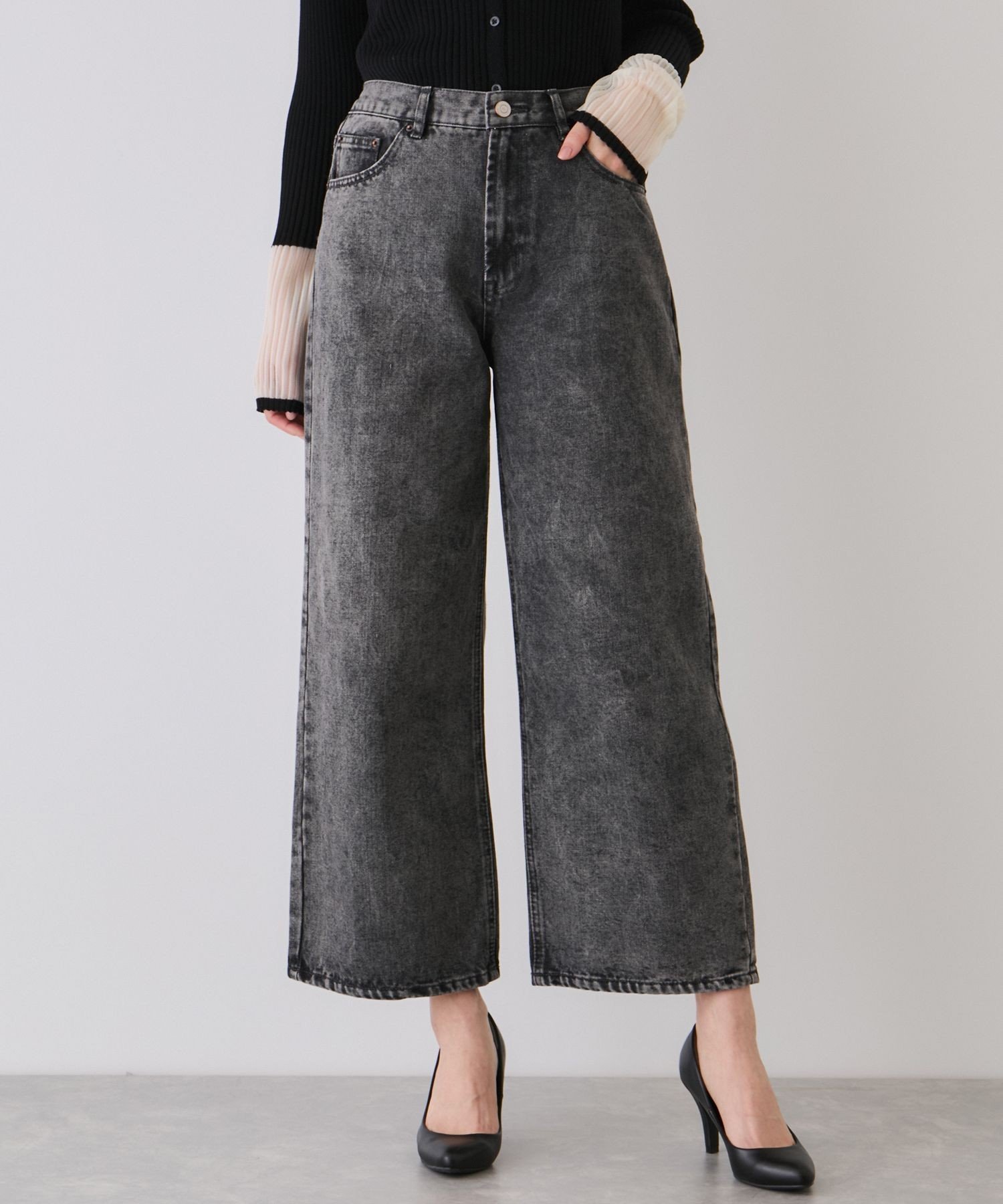 【SALE／20%OFF】JAYRO デニムワイドパンツ ジャイロ パンツ ジーンズ・デニムパンツ ブルー ブラック【送料無料】