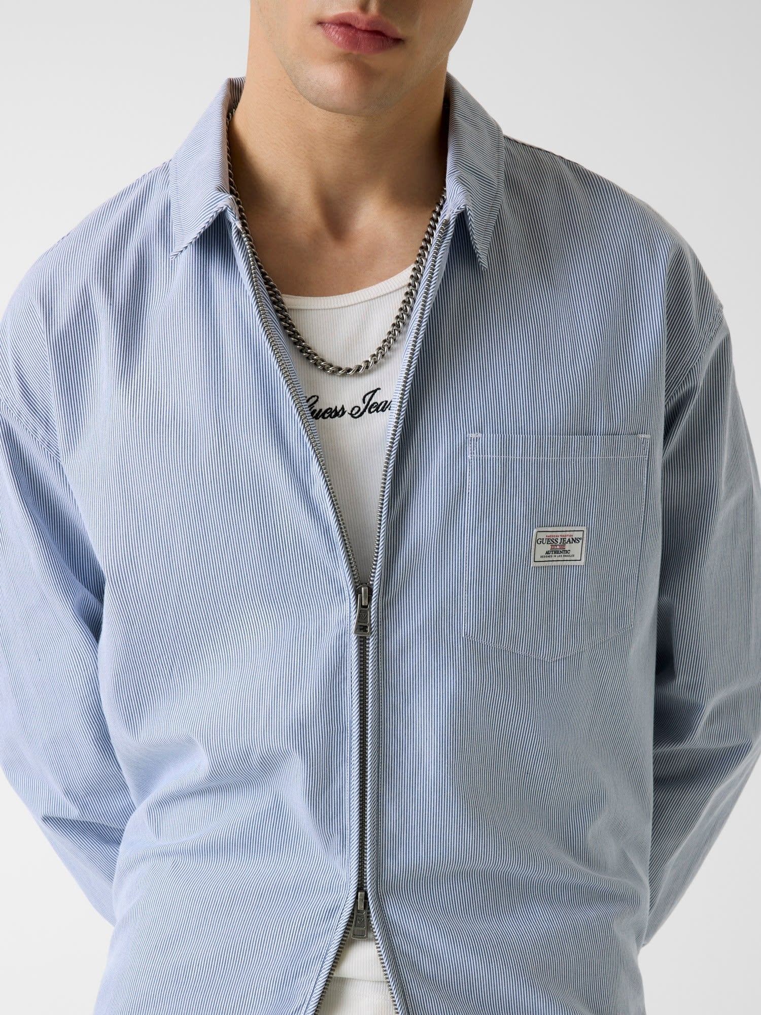 GUESS JEANS/(M)Zip Front Shirt ゲス トップス シャツ・ブラウス ブルー