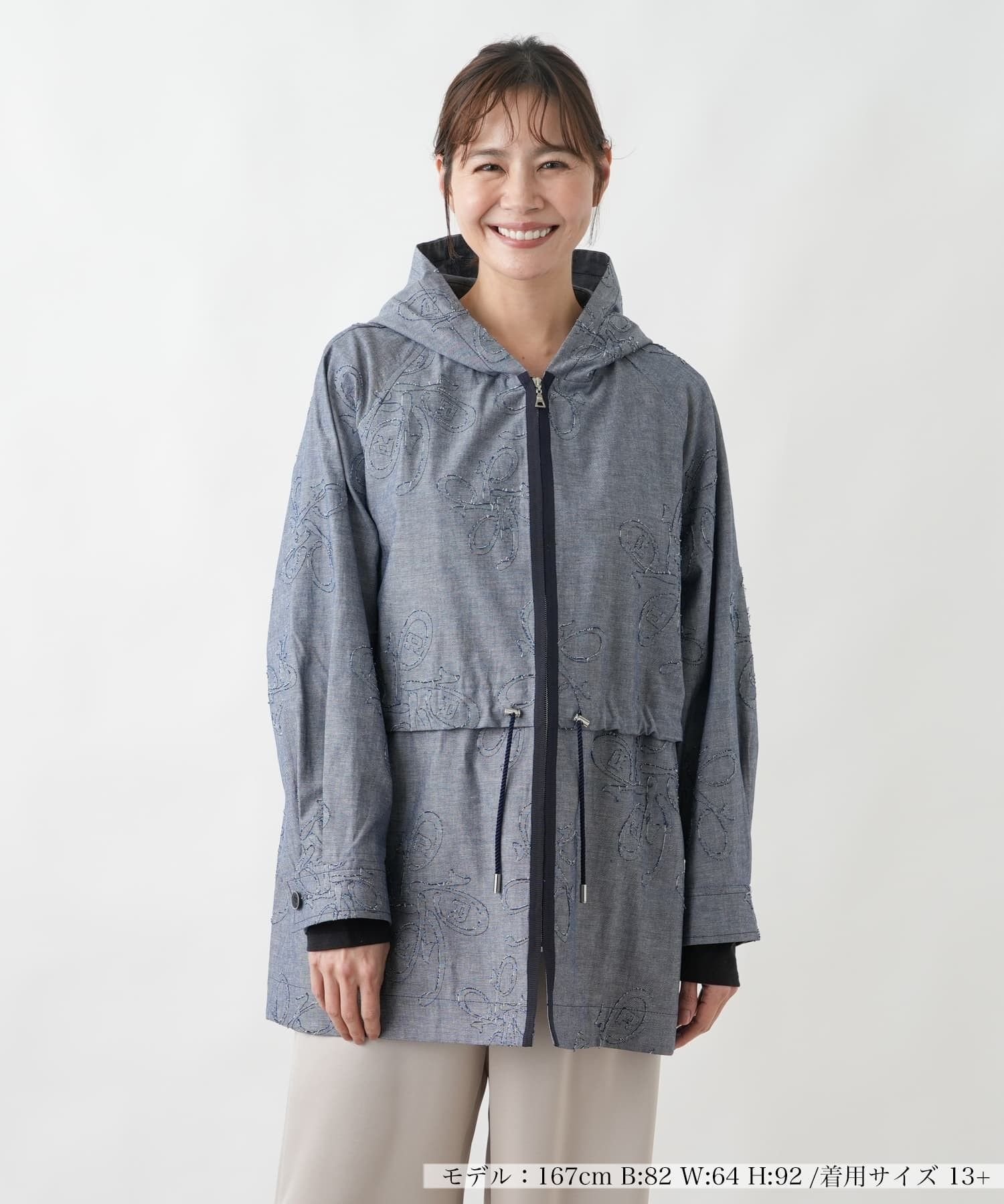 Leilian PLUS HOUSE 【店頭人気】フーディーコート【ROCHAS Premiere】 レリアン プラスハウス ジャケット・アウター ステンカラーコート ネイビー