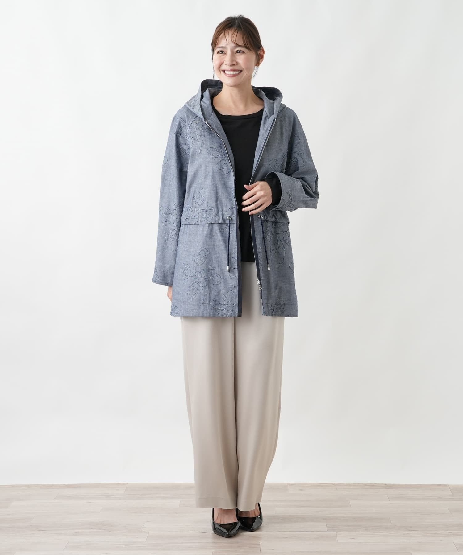 Leilian PLUS HOUSE 【店頭人気】フーディーコート【ROCHAS Premiere】 レリアン プラスハウス ジャケット・アウター ステンカラーコート ネイビー