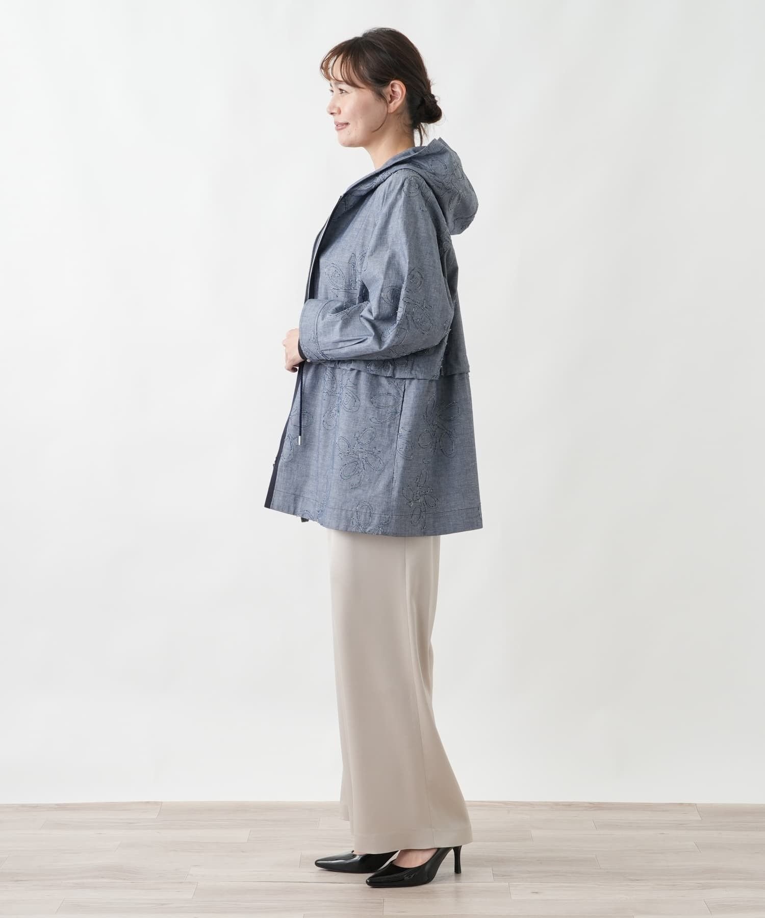 Leilian PLUS HOUSE 【店頭人気】フーディーコート【ROCHAS Premiere】 レリアン プラスハウス ジャケット・アウター ステンカラーコート ネイビー