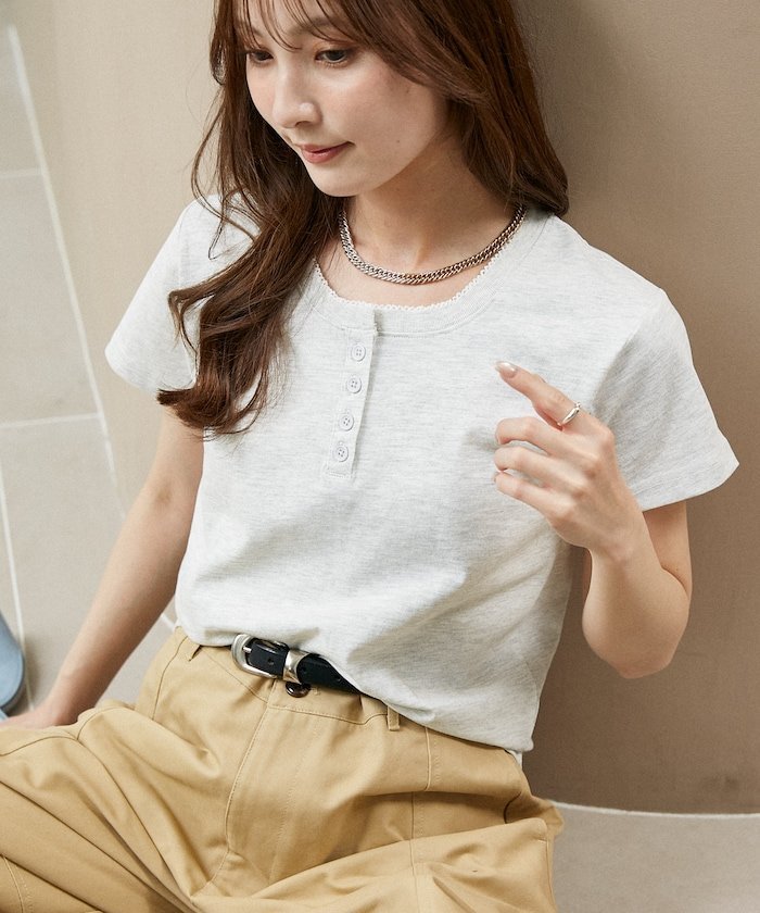 PUBLUX ピコレース ヘンリーネック Tシャツ 限定展開 フリークスストア トップス カットソー・Tシャツ ブラウン グレー ネイビー