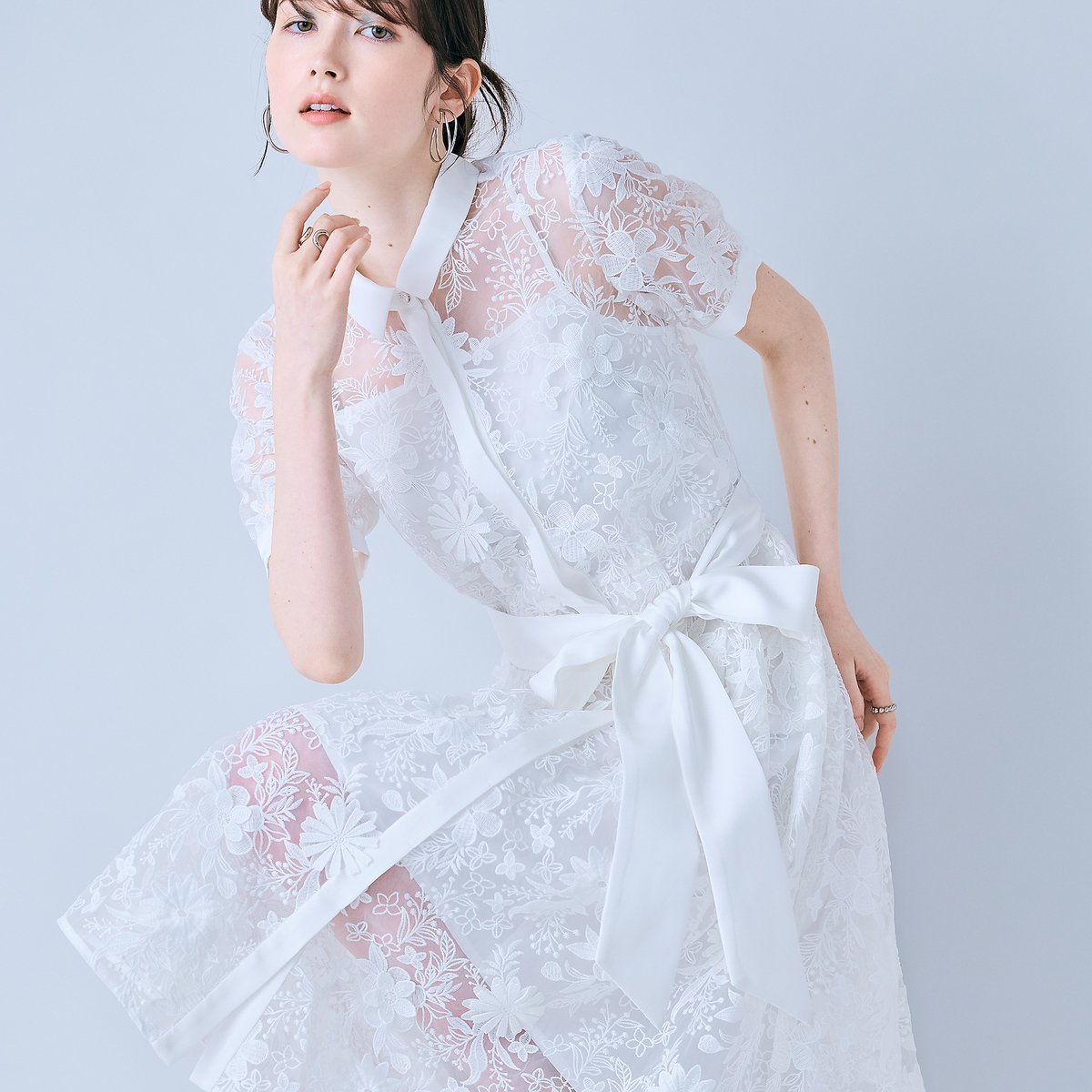 Audie a Muses 刺繍レースシャツワンピース ローズティアラ ワンピース