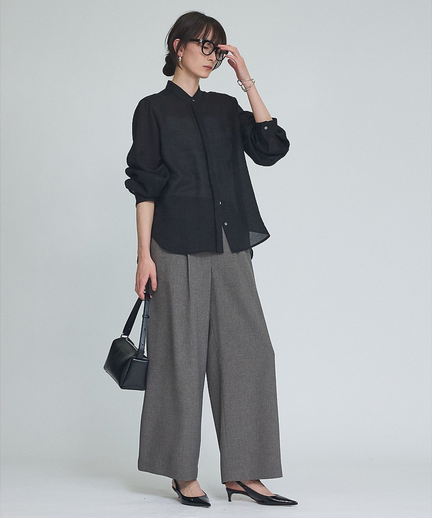 qualite 【セットアップ対応】ウールライクワイドパンツ カリテ パンツ その他のパンツ ブラック グレー