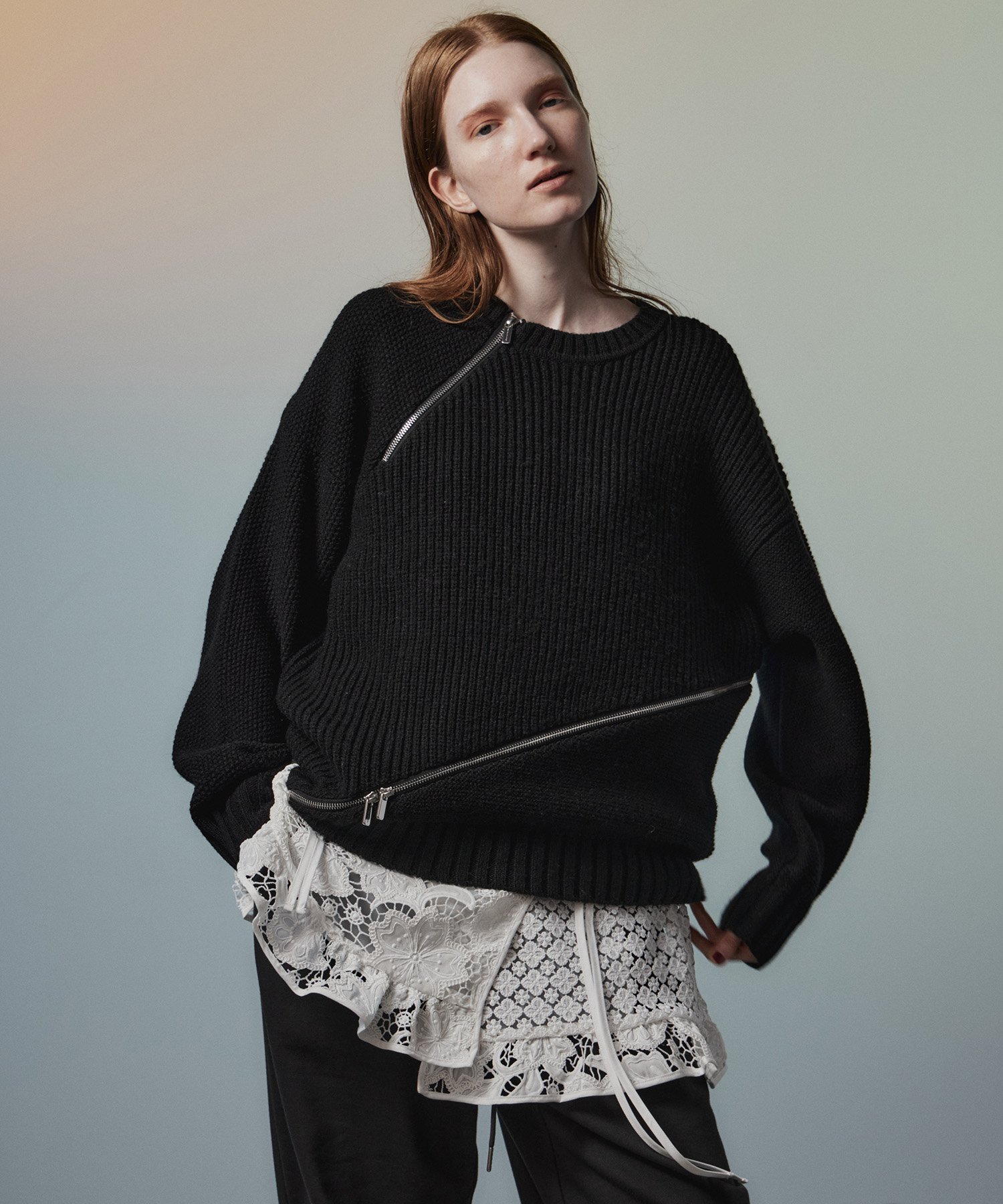 MAISON SPECIAL Zipper Knit メゾンスペシャル トップス ニット ホワイト ブラック グリーン ピンク【送料無料】