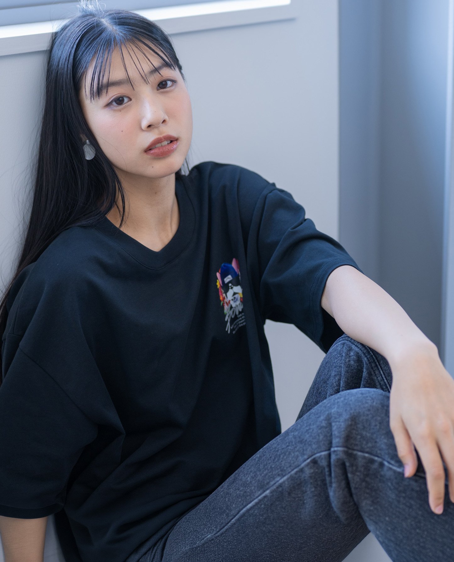 YEVS 【Bow dept】前後プリントニット帽Tシャツ【ユニセックス】 イーブス トップス カットソー・Tシャツ ブラック