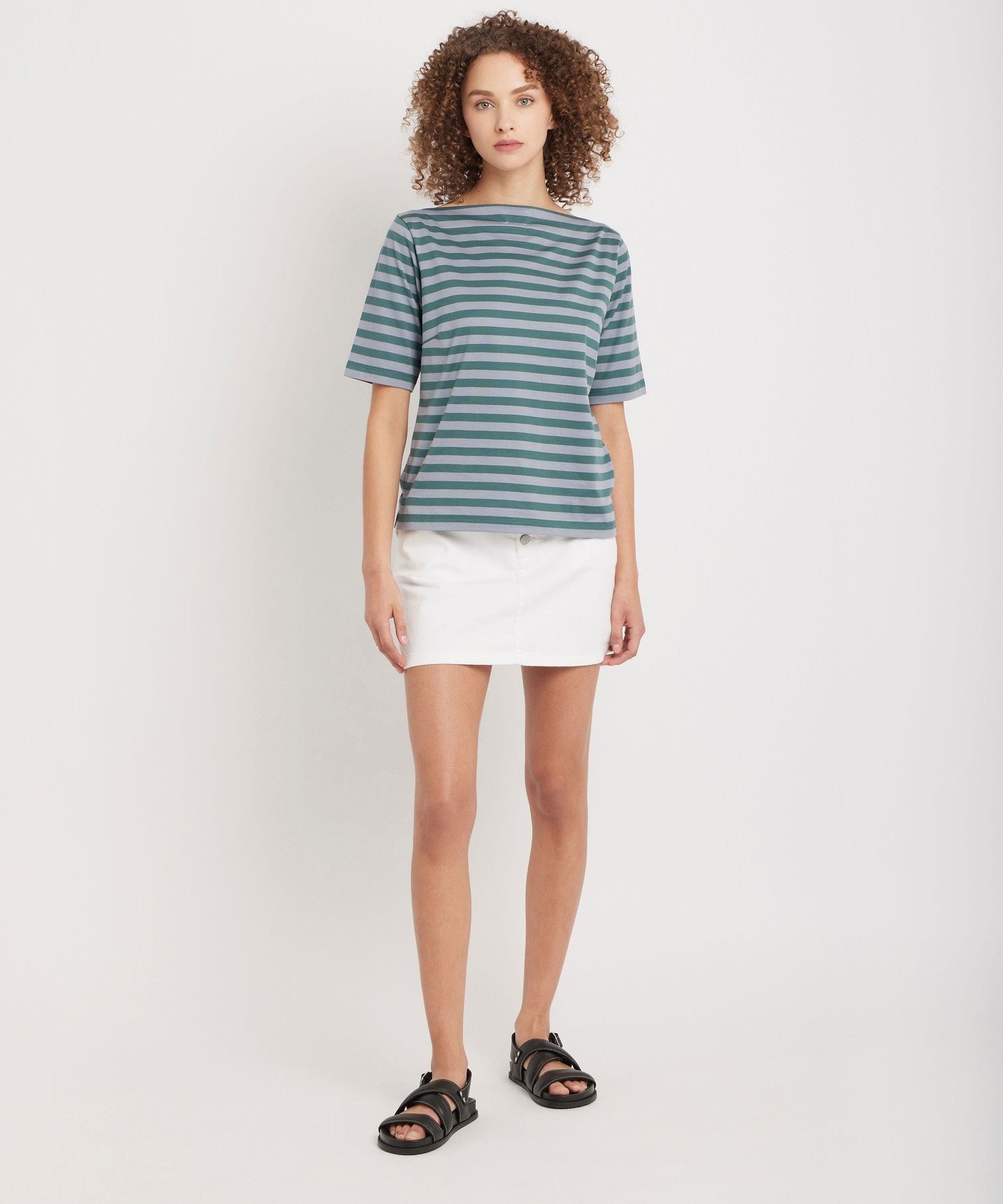 ボーダー コットン 五分袖 Tシャツ "Marin" アニエスベー トップス カットソー・Tシャツ グレー