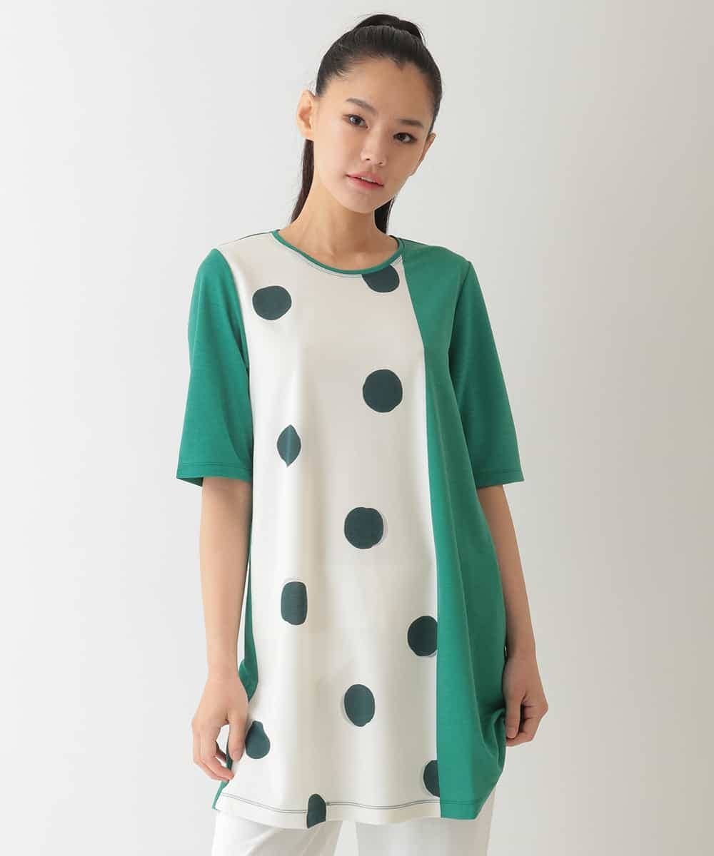 HIROKO BIS 幾何学柄プリントカットチュニック /洗える ヒロコ ビス ワンピース・ドレス チュニック ブルー グリーン