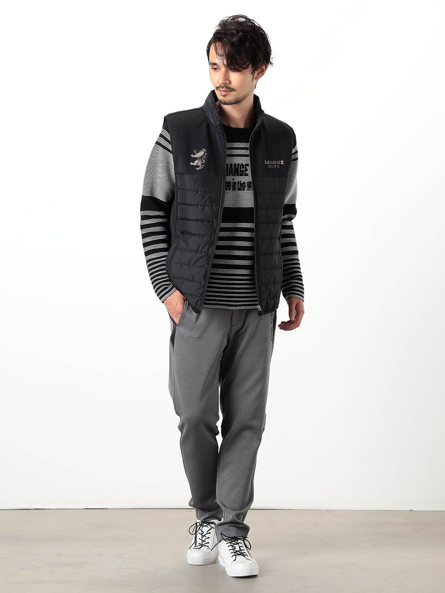 NICOLE CLUB FOR MEN 【NICOLE SPORTS】Admiral別注パテッドベスト ニコル ジャケット・アウター その他のジャケット・アウター ホワイト ブラック【送料無料】