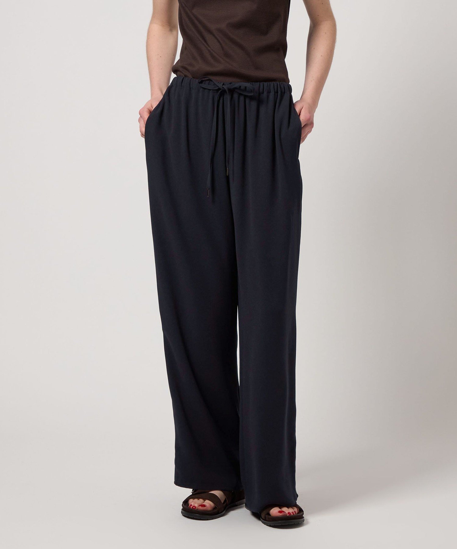 Steven Alan ＜Steven Alan＞バックサテン ジョーゼット イージーパンツ ユナイテッドアローズ アウトレット パンツ その他のパンツ ネイビー ホワイト