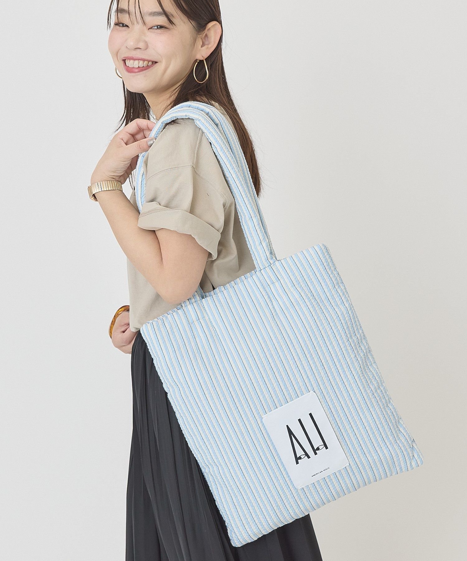 AMERICAN HOLIC パテッドホリホリトートバッグ2 アメリカンホリック バッグ トートバッグ ブルー ブラック ベージュ