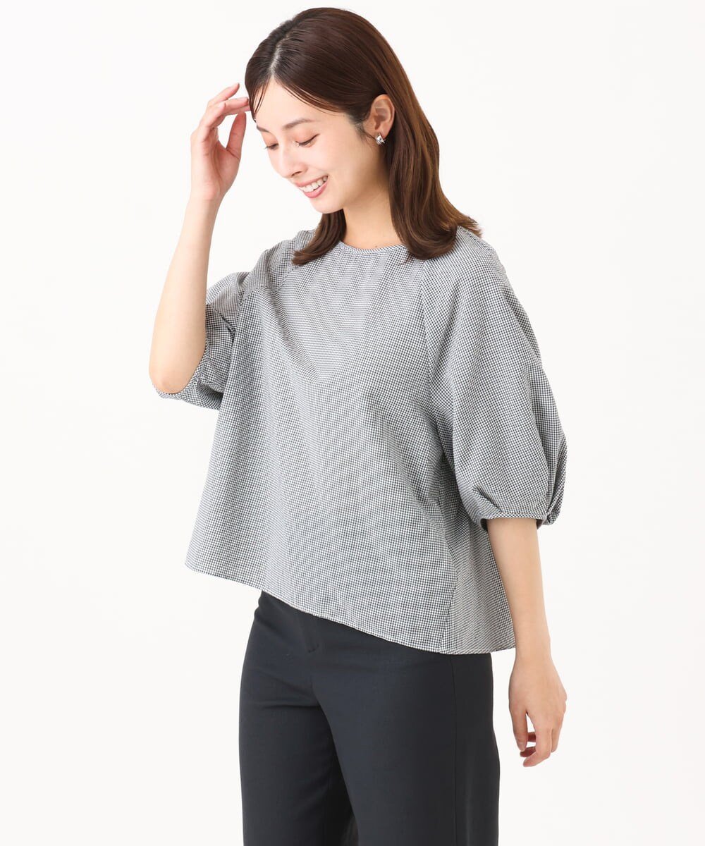 MICHEL KLEIN（小さいサイズ） [小さいサイズ]パフスリーブブラウス メゾンドゥサンク トップス シャツ・ブラウス ネイビー
