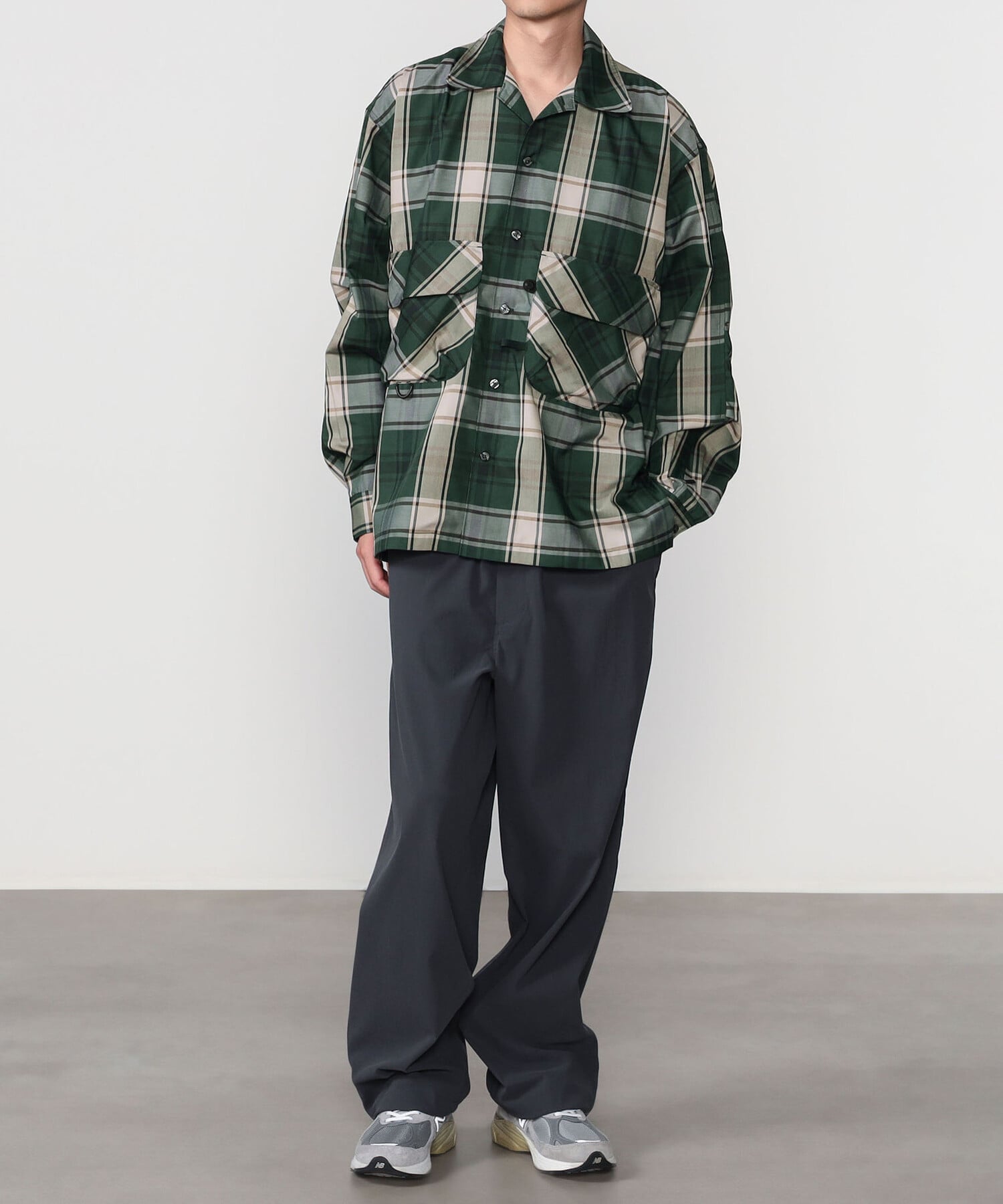 Bshop DAIWA PIER39 ｜ TECH SPORTS OPEN COLLAR SHIRT L/S BIG TARTAN MEN ビショップ トップス シャツ・ブラウス ブラック グリーン