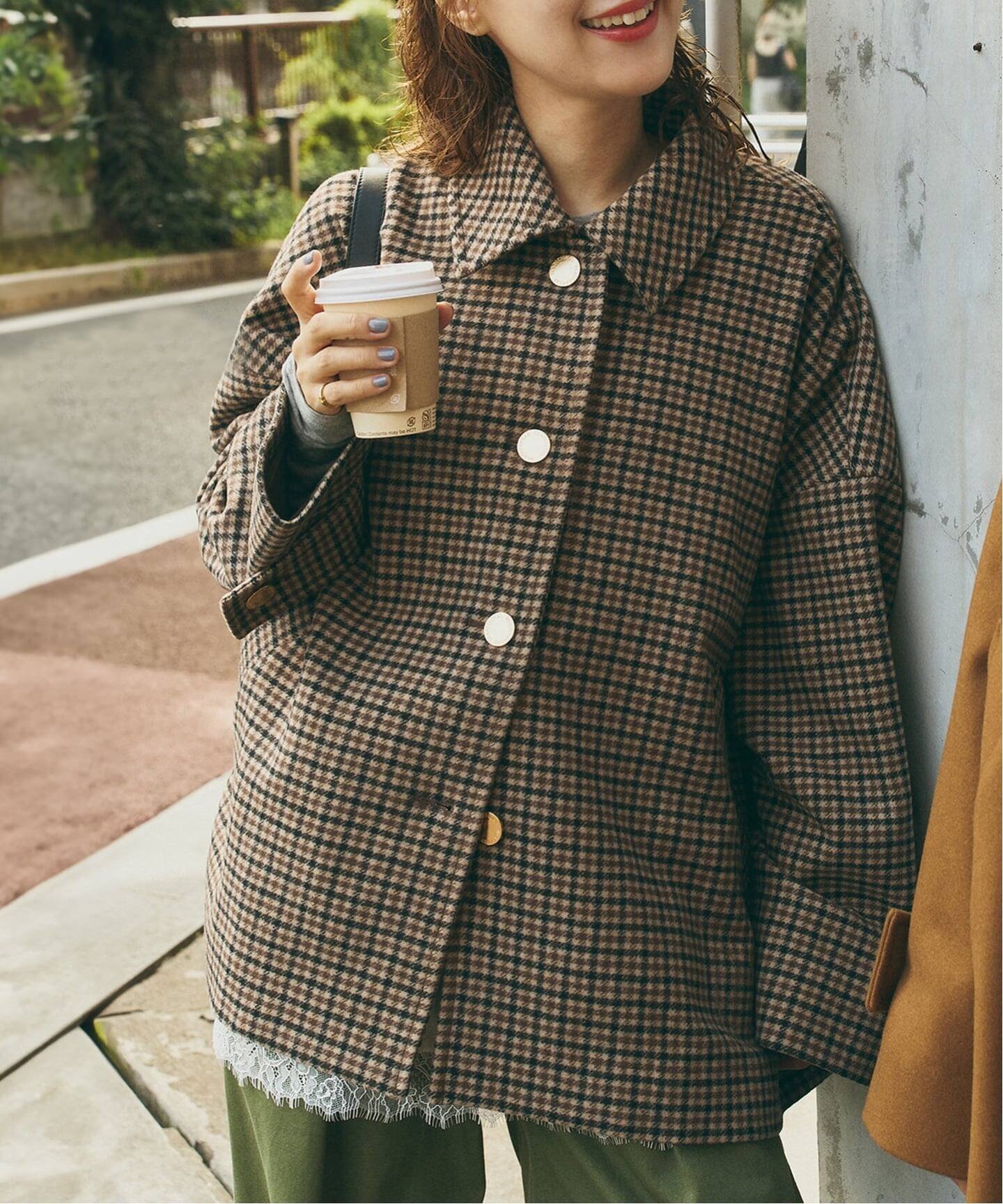 Spick & Span 《40周年 別注 / 予約》Traditional Weatherwear MALTON B/T SHORT* GNCLB CHK スピックアンドスパン ジャケット・アウター ステンカラーコート ブラウン