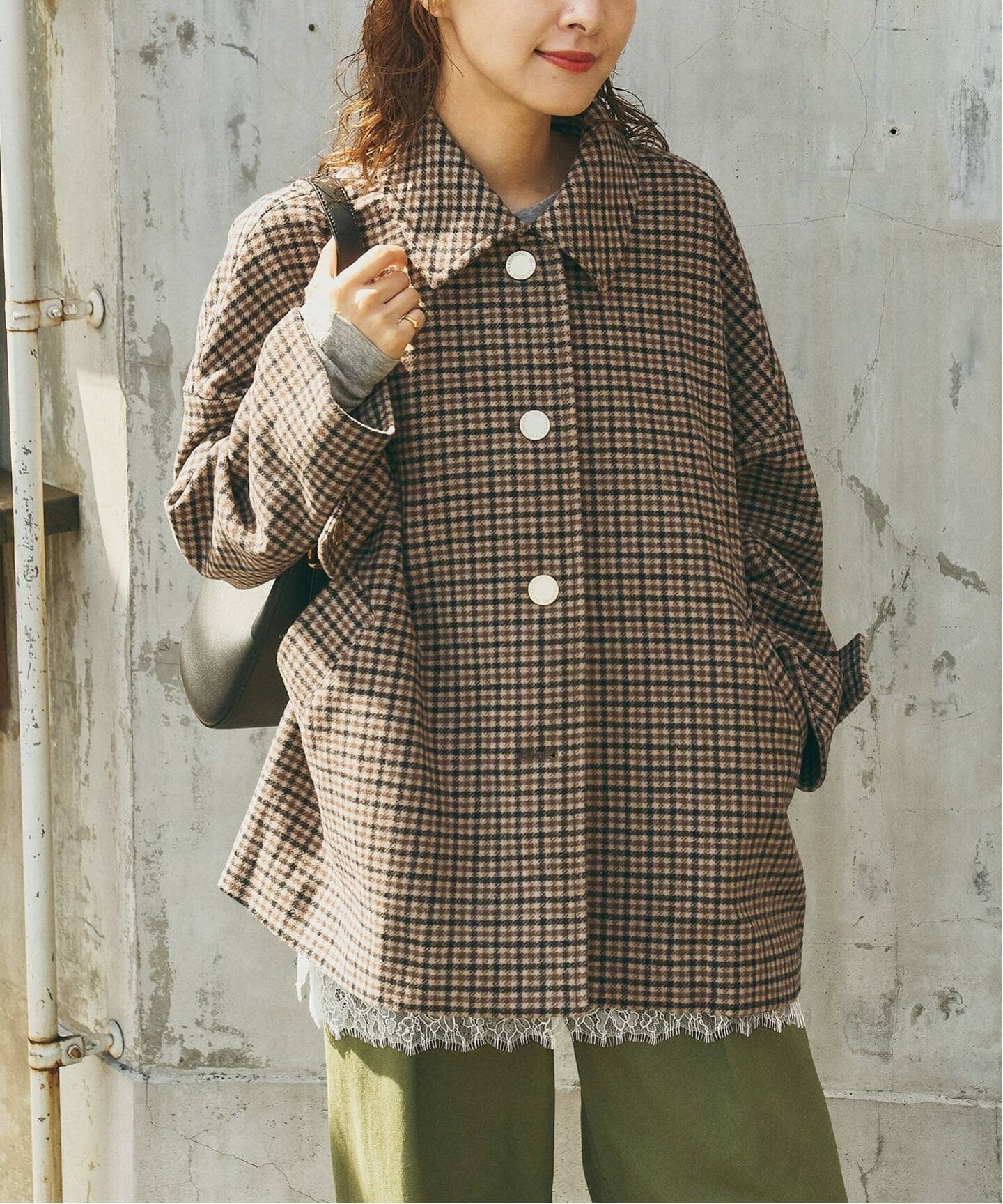 Spick & Span 《40周年 別注 / 予約》Traditional Weatherwear MALTON B/T SHORT* GNCLB CHK スピックアンドスパン ジャケット・アウター ステンカラーコート ブラウン