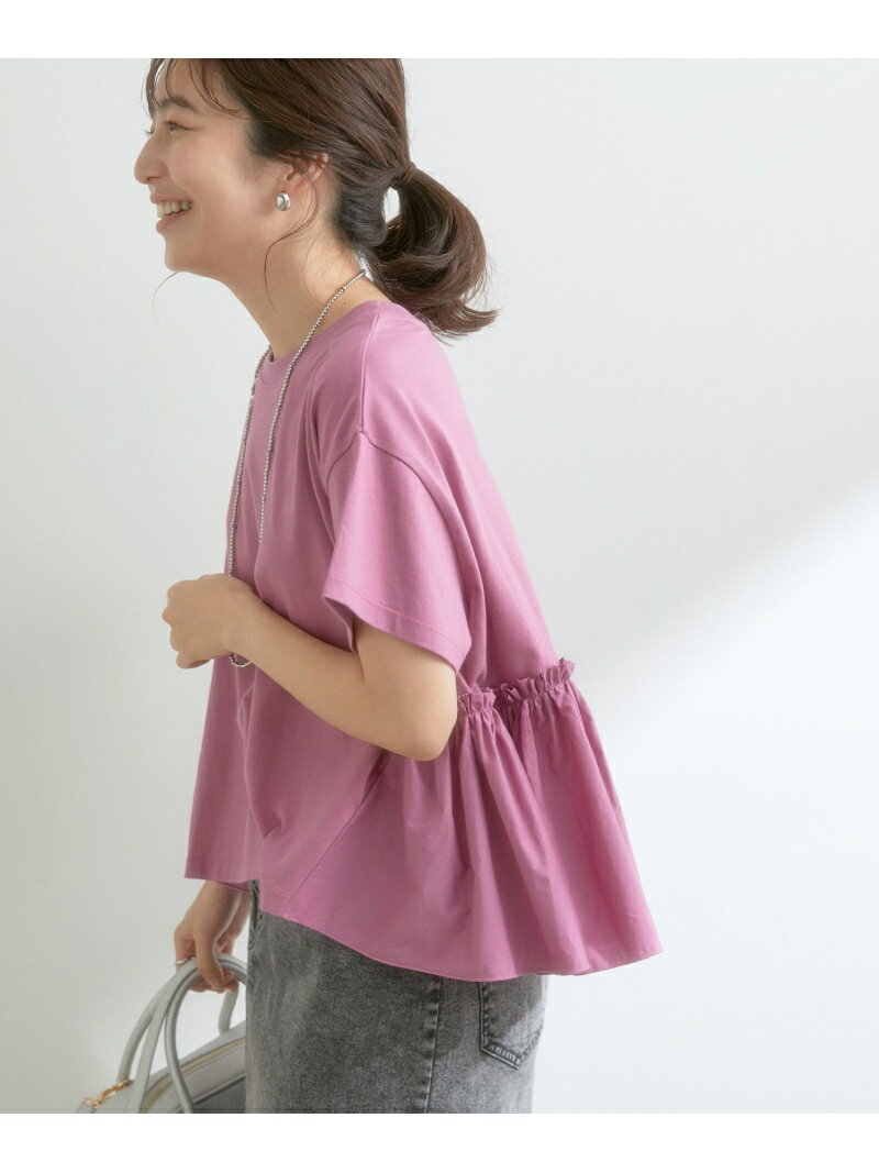 VIS 【新色追加】【選べる着丈】裾フハク切り替えドッキングカットソー ビス トップス カットソー・Tシャツ パープル ブラック ホワイト ベージュ グリーンのサムネイル